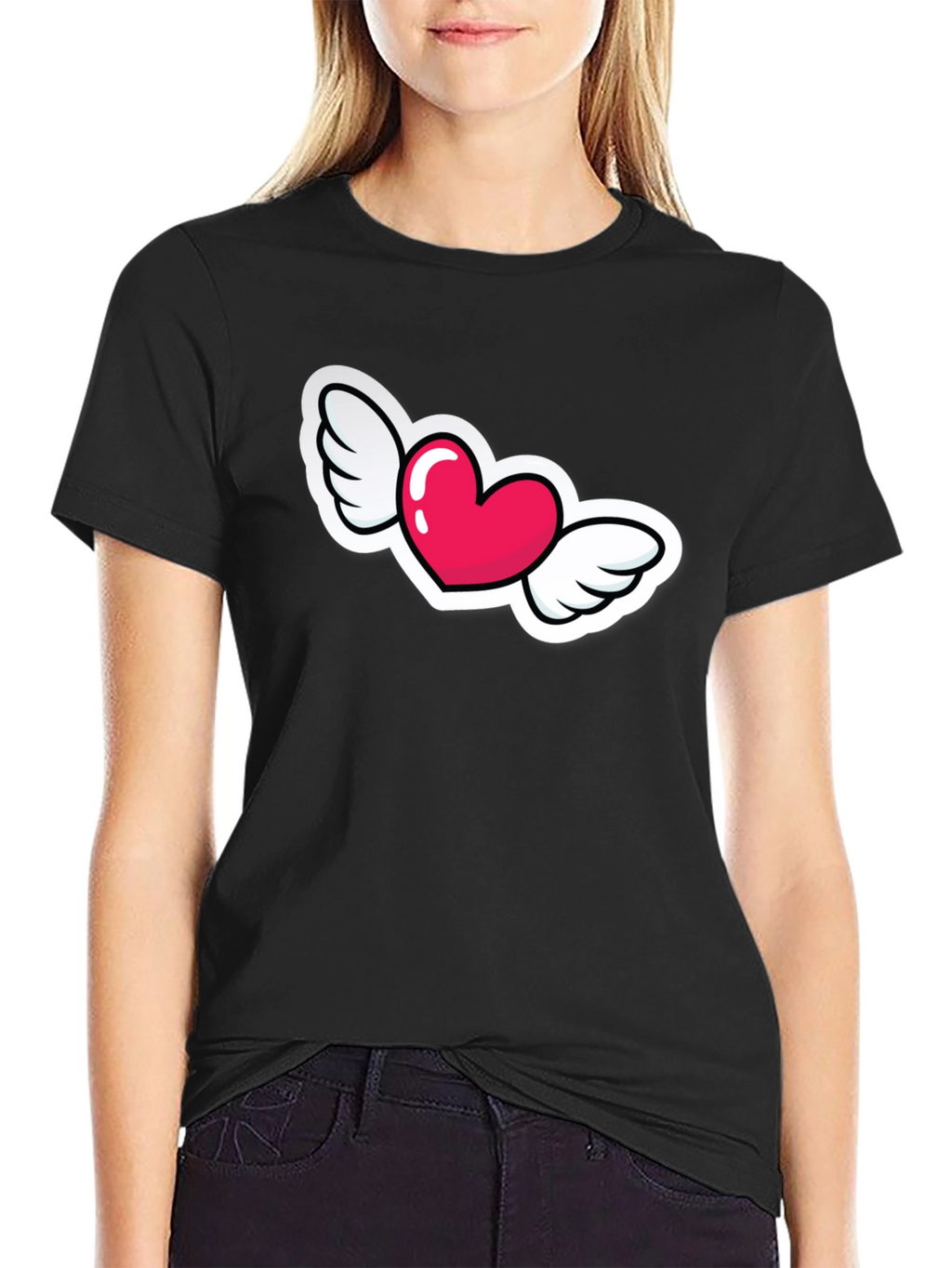 Heart with Wings Graphic Black T-Shirt