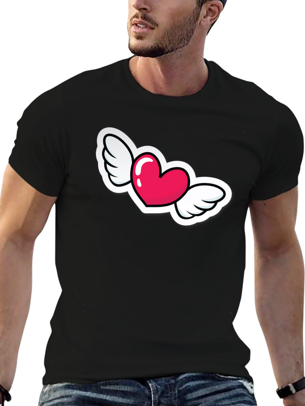 Heart with Wings Graphic Black T-Shirt