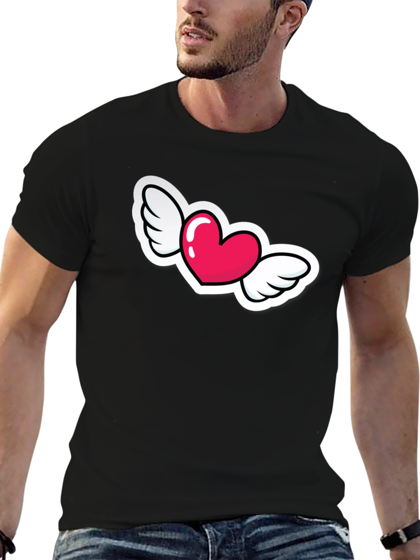 Heart with Wings Graphic Black T-Shirt