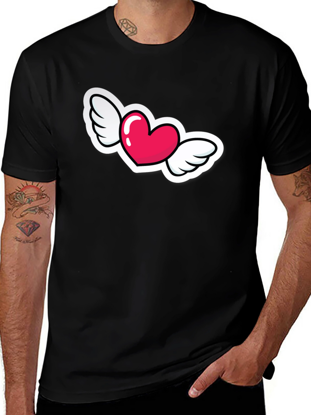 Heart with Wings Graphic Black T-Shirt