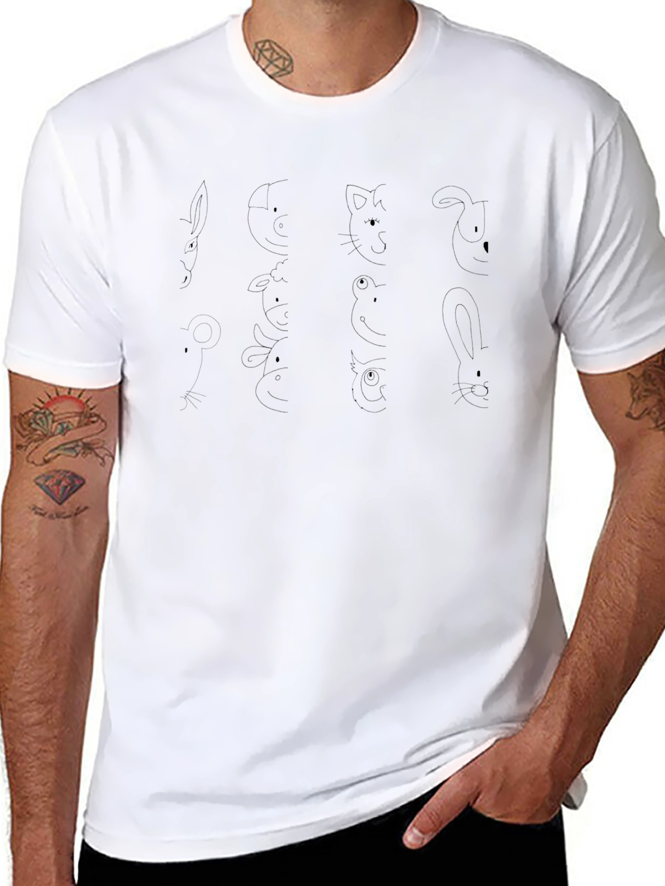 Minimalist Animal Outline Black T-Shirt