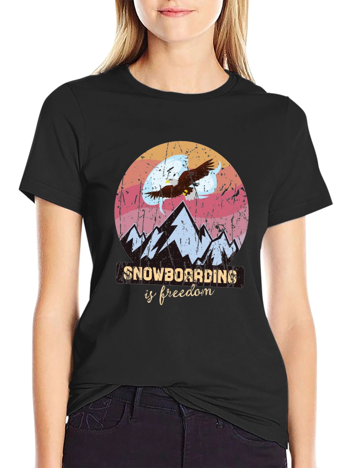Snowboarding Is Freedom Graphic Tee - Black