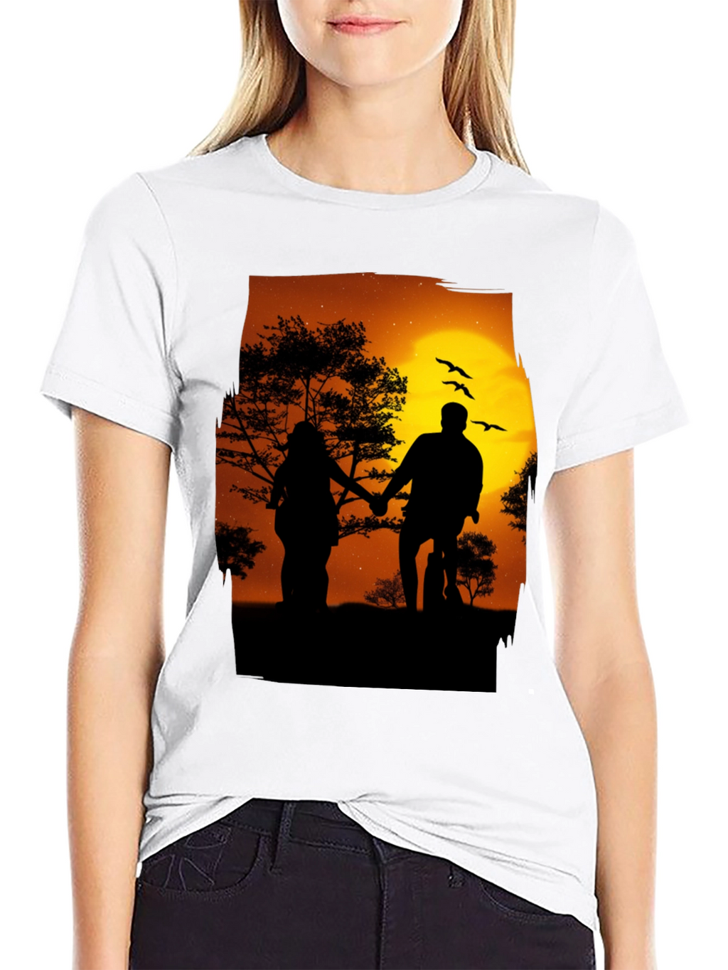 Silhouette Sunset Couple Graphic Tee