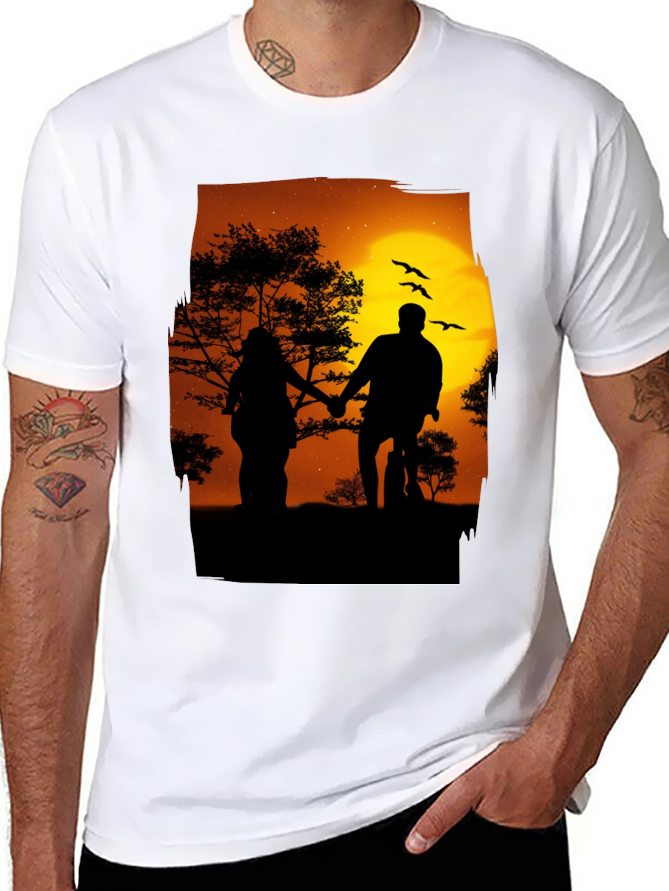 Silhouette Sunset Couple Graphic Tee