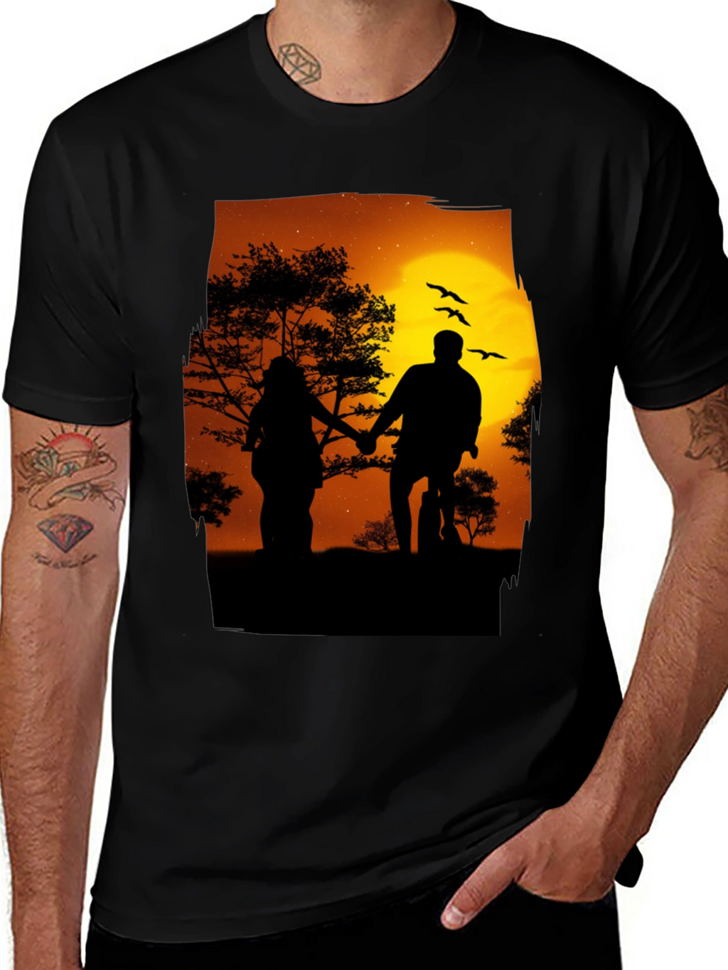 Silhouette Sunset Couple Graphic Tee