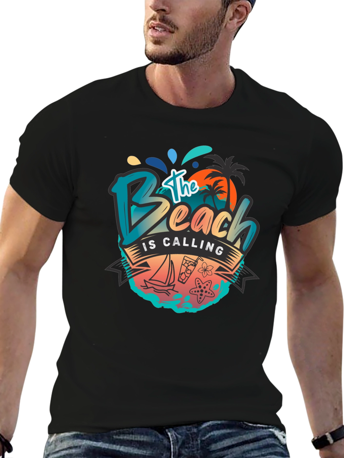 The Beach Is Calling Graphic T-Shirt - Black