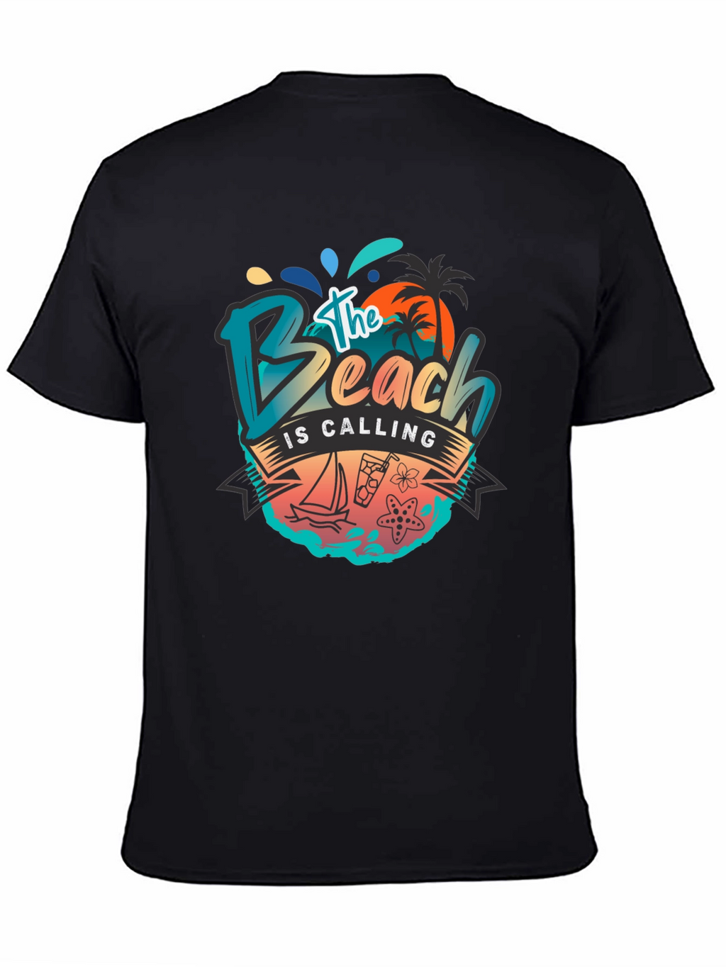 The Beach Is Calling Graphic T-Shirt - Black