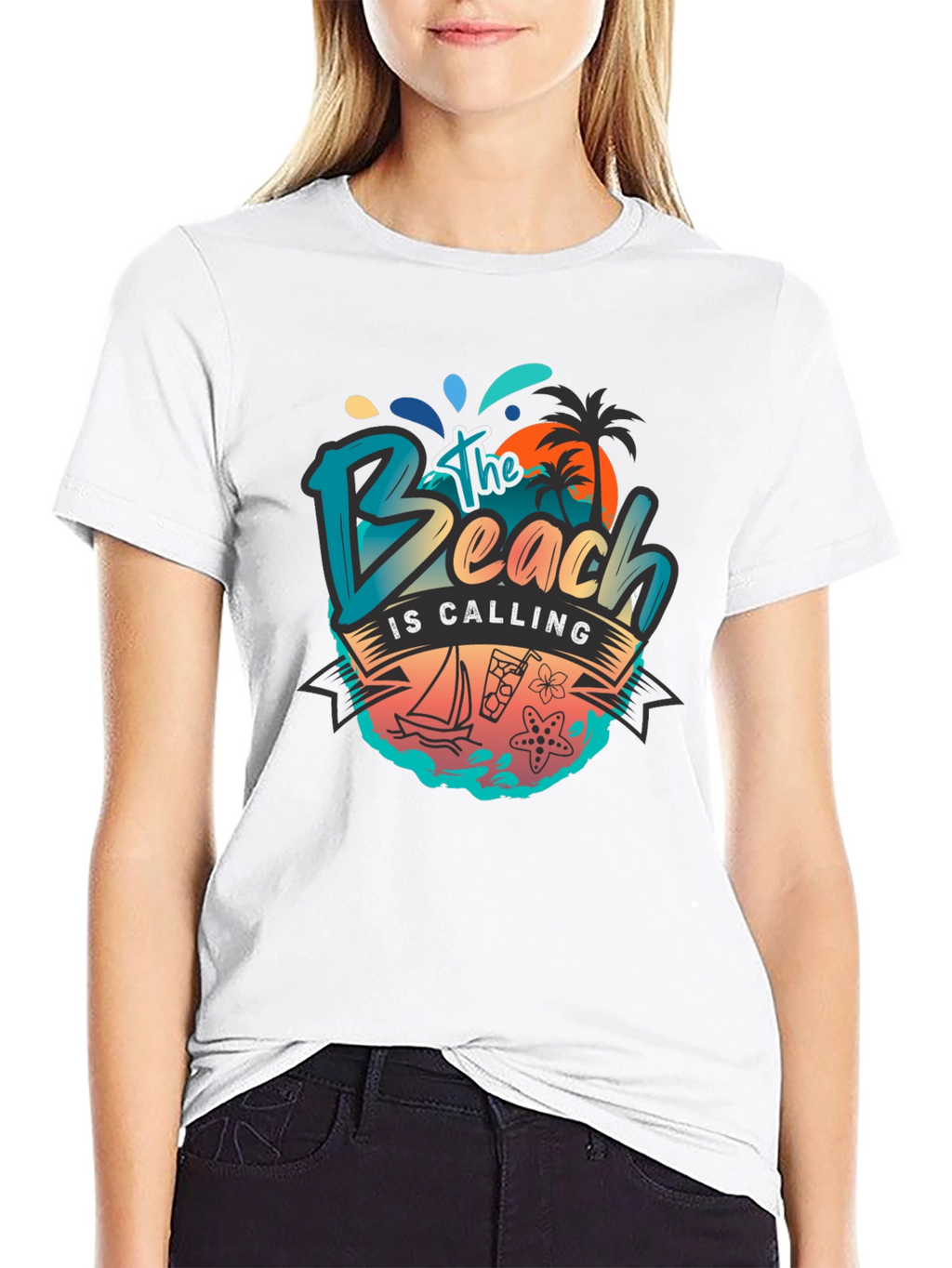 The Beach Is Calling Graphic T-Shirt - Black