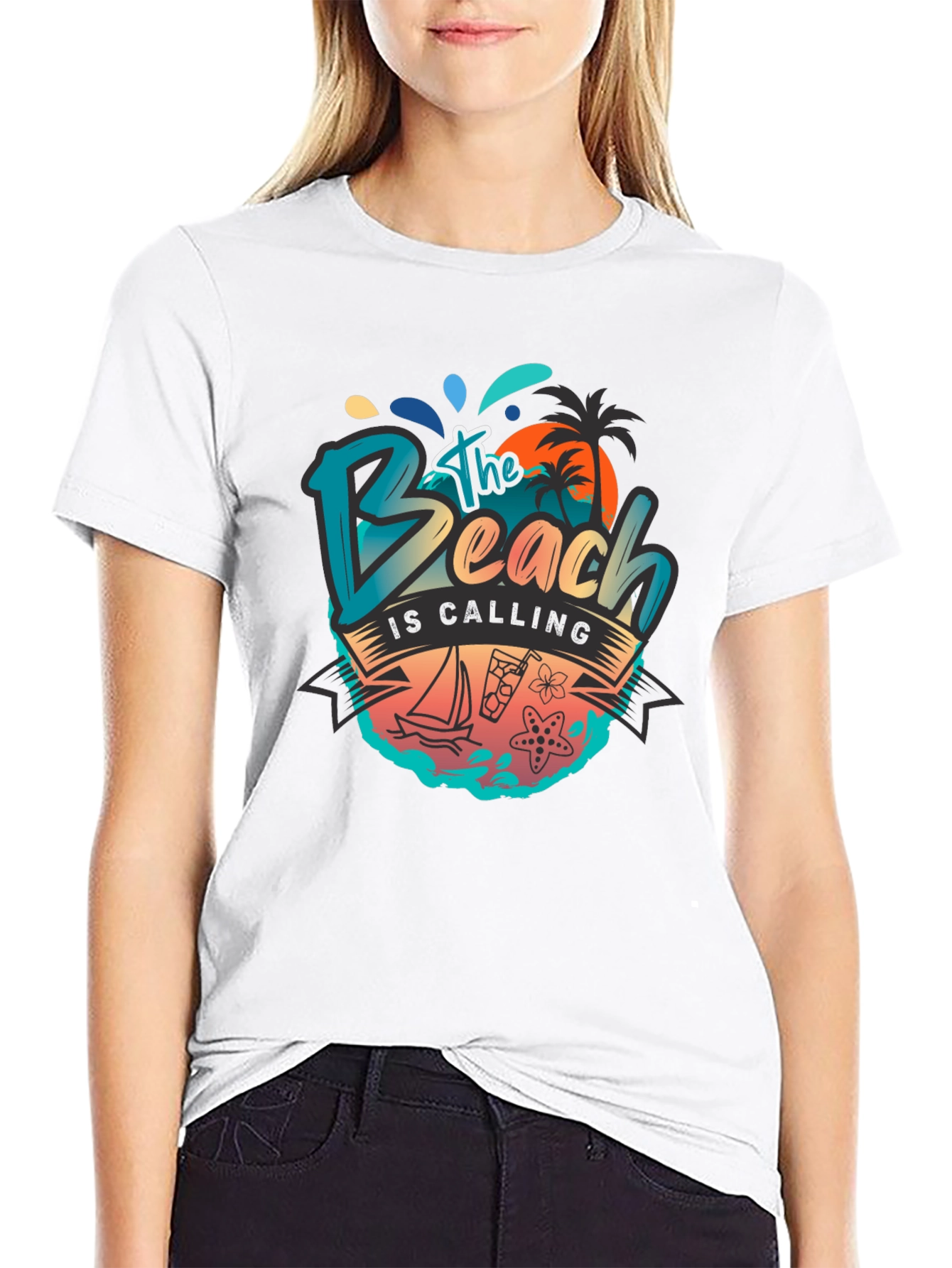 The Beach Is Calling Graphic T-Shirt - Black