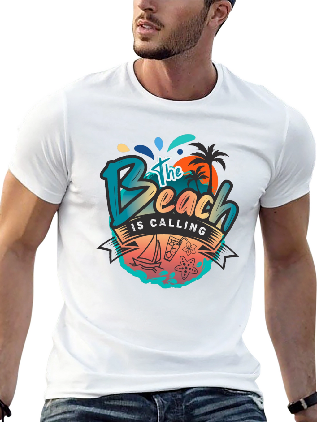 The Beach Is Calling Graphic T-Shirt - Black