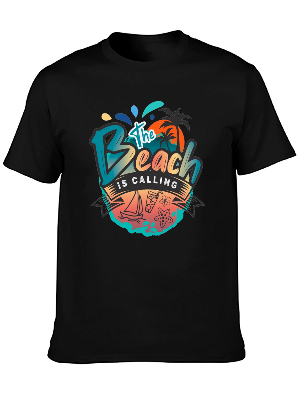 The Beach Is Calling Graphic T-Shirt - Black