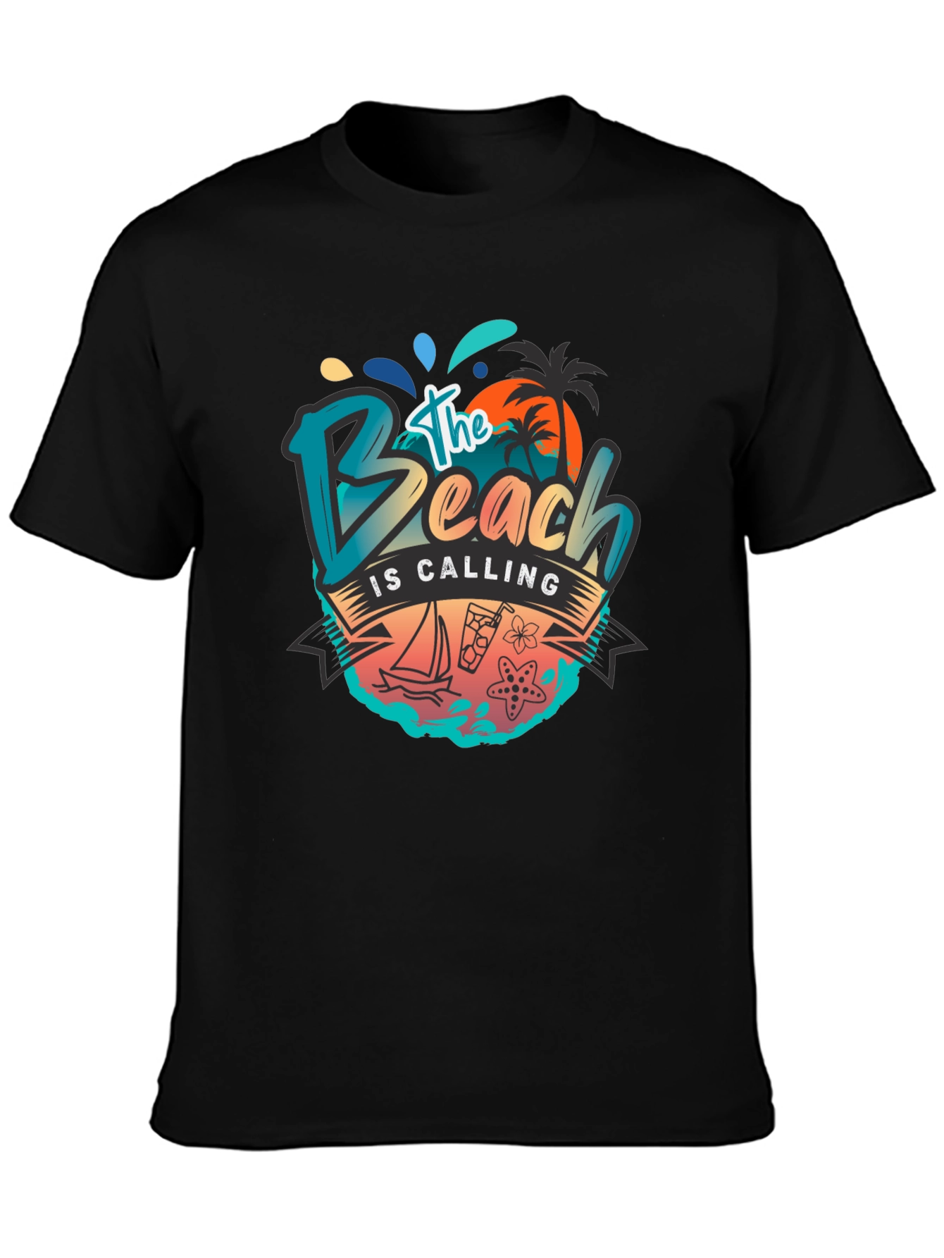 The Beach Is Calling Graphic T-Shirt - Black