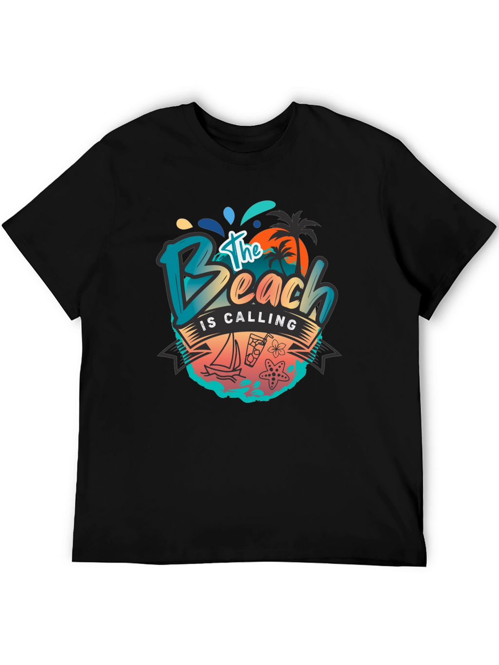 The Beach Is Calling Graphic T-Shirt - Black