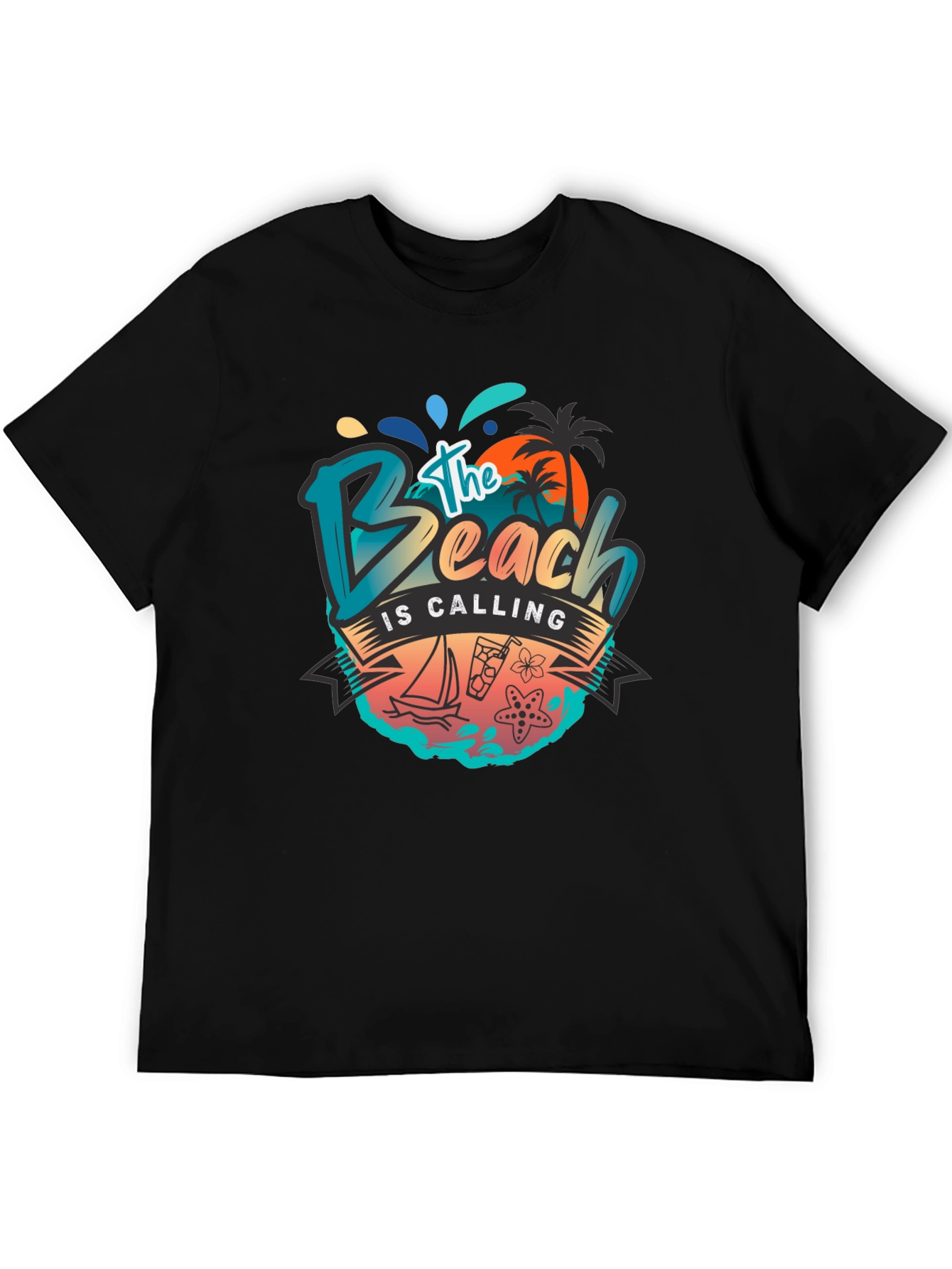 The Beach Is Calling Graphic T-Shirt - Black