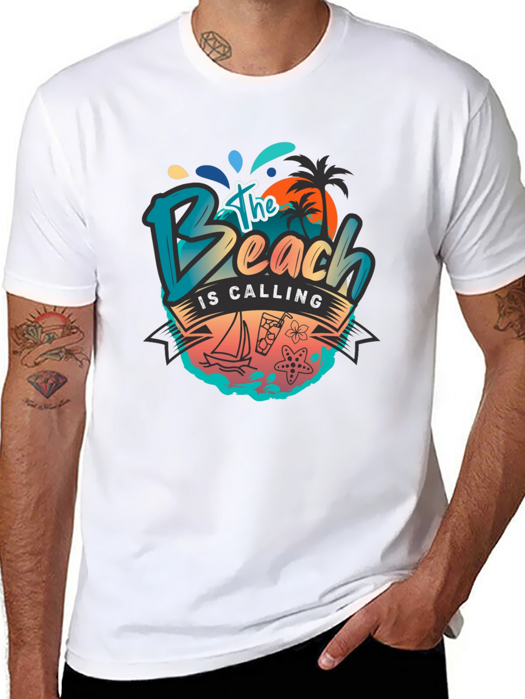 The Beach Is Calling Graphic T-Shirt - Black