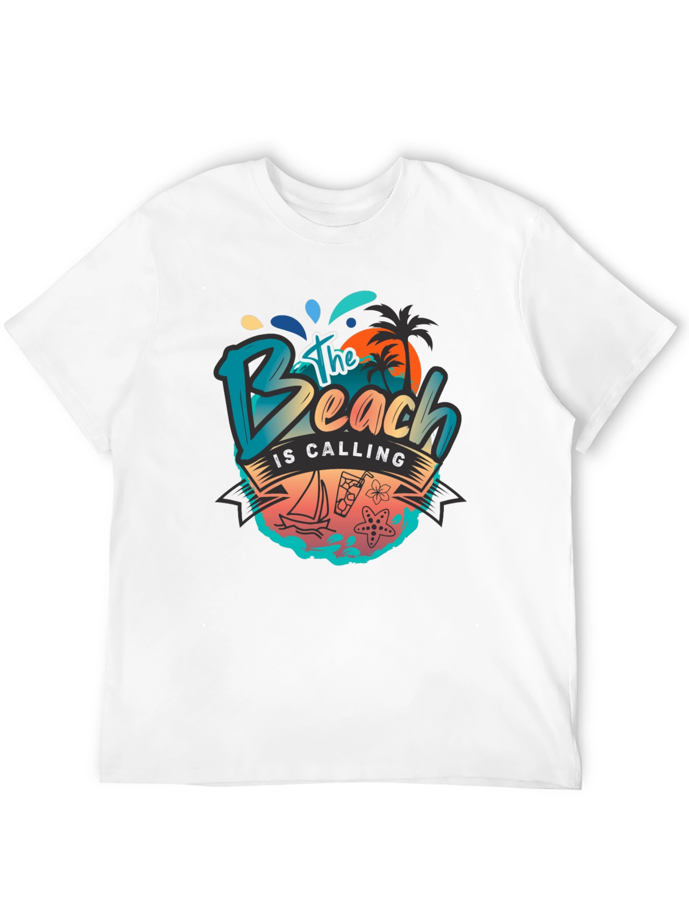 The Beach Is Calling Graphic T-Shirt - Black