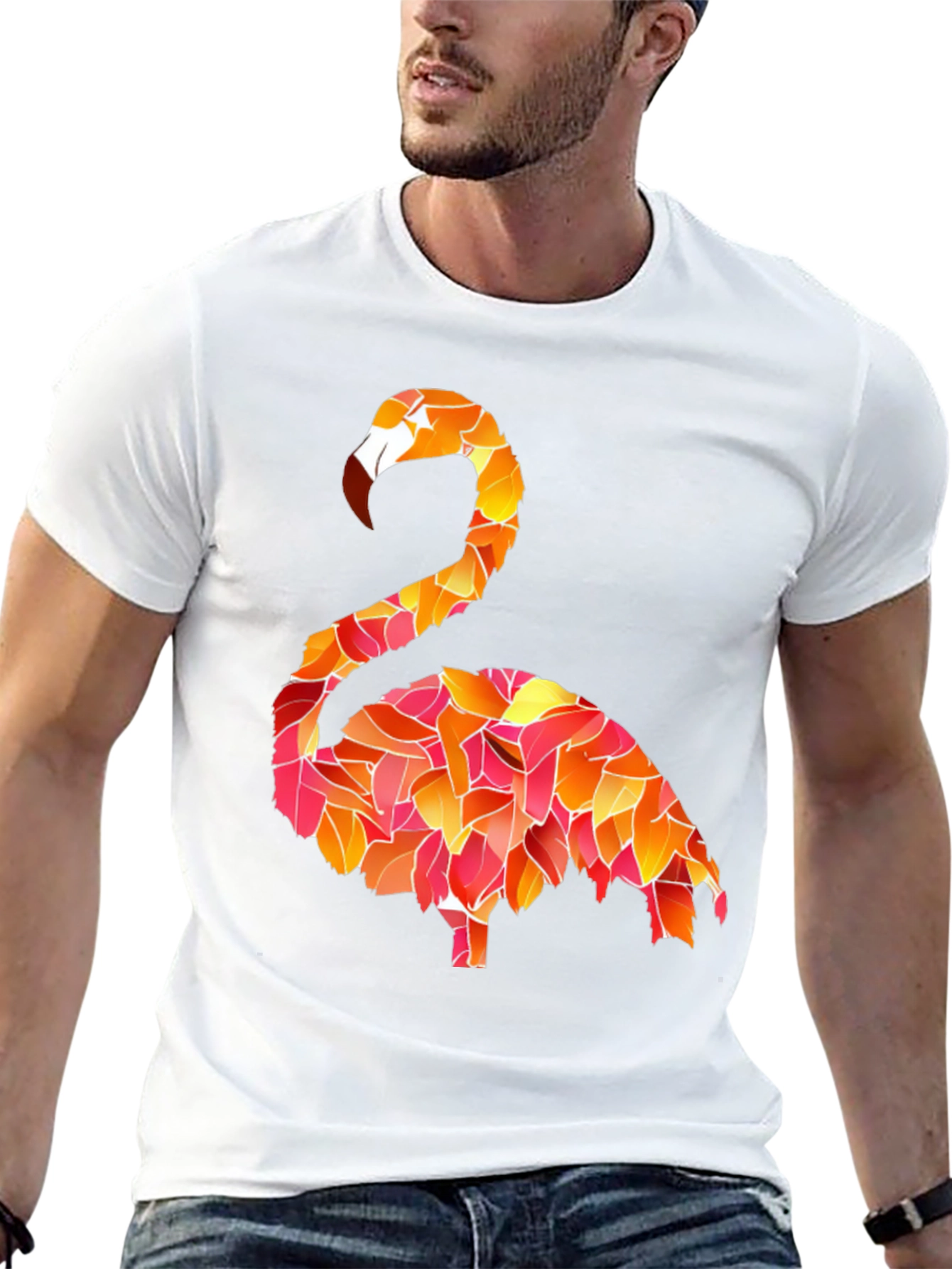Flamingo Leaf Pattern Black T-Shirt