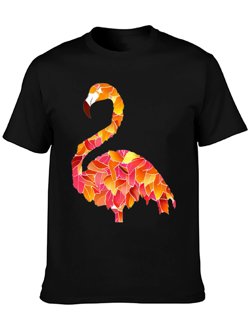 Flamingo Leaf Pattern Black T-Shirt