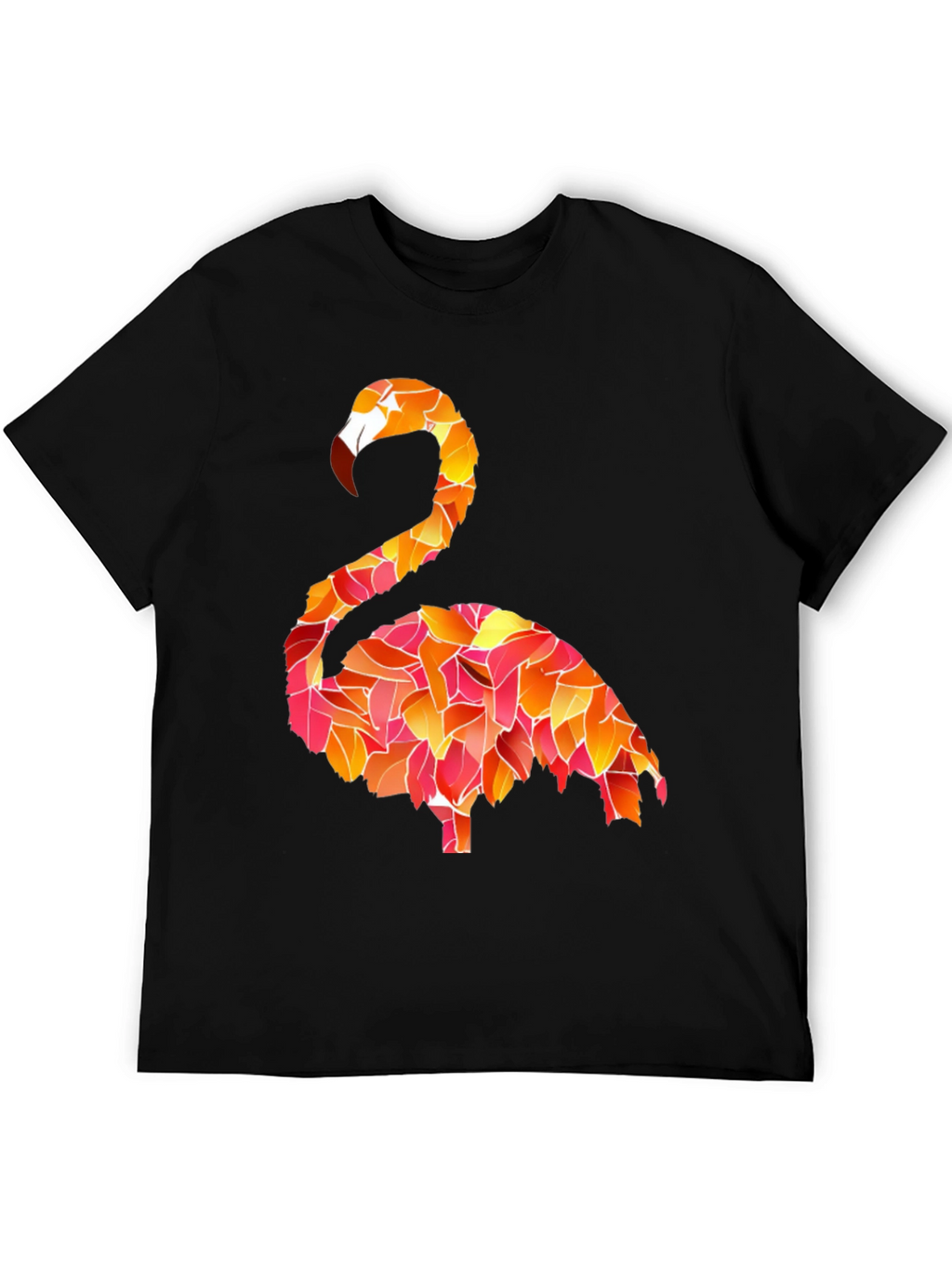Flamingo Leaf Pattern Black T-Shirt