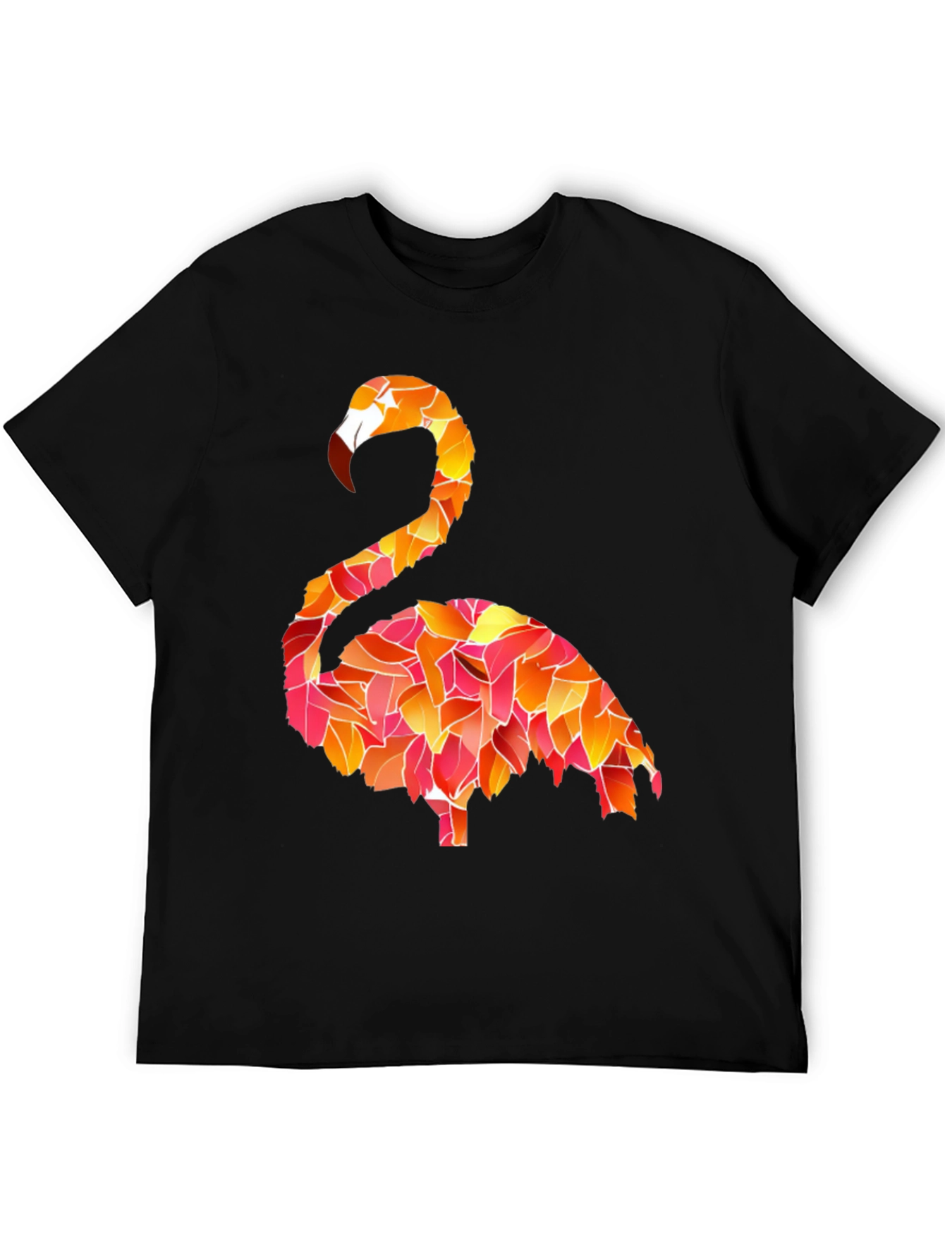 Flamingo Leaf Pattern Black T-Shirt