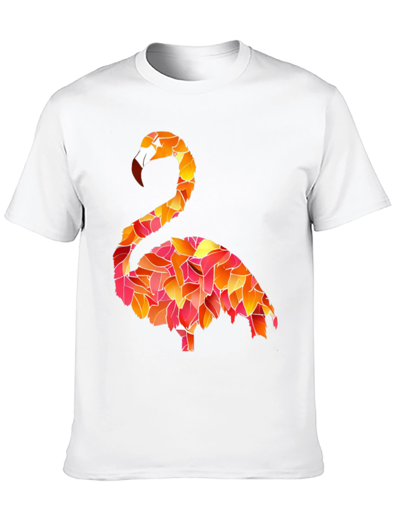 Flamingo Leaf Pattern Black T-Shirt