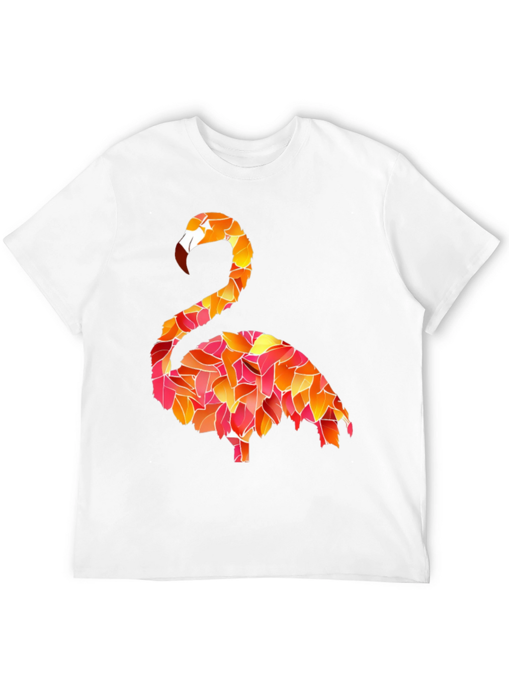 Flamingo Leaf Pattern Black T-Shirt