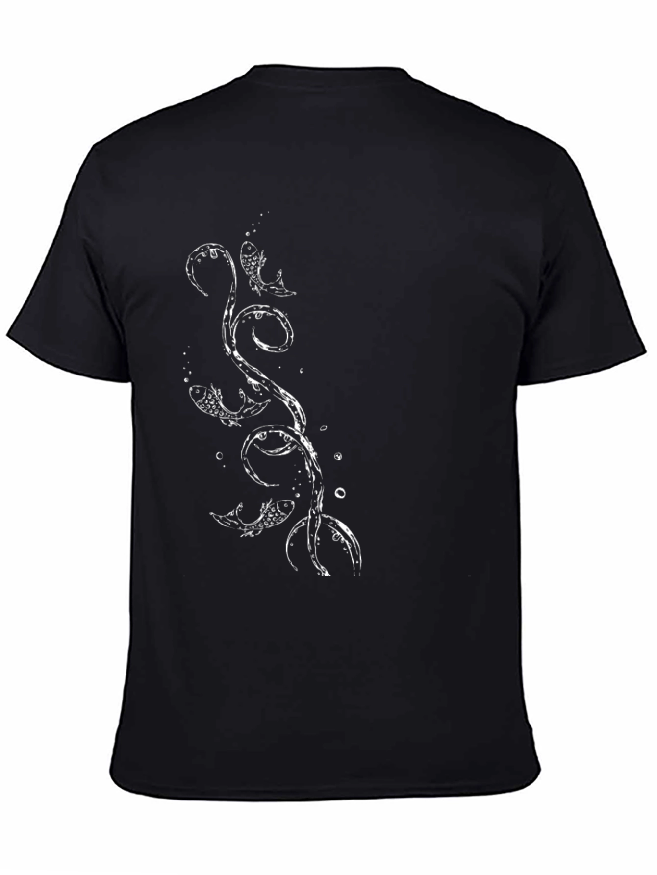 Mens Black T-Shirt with Fish Graphic Print