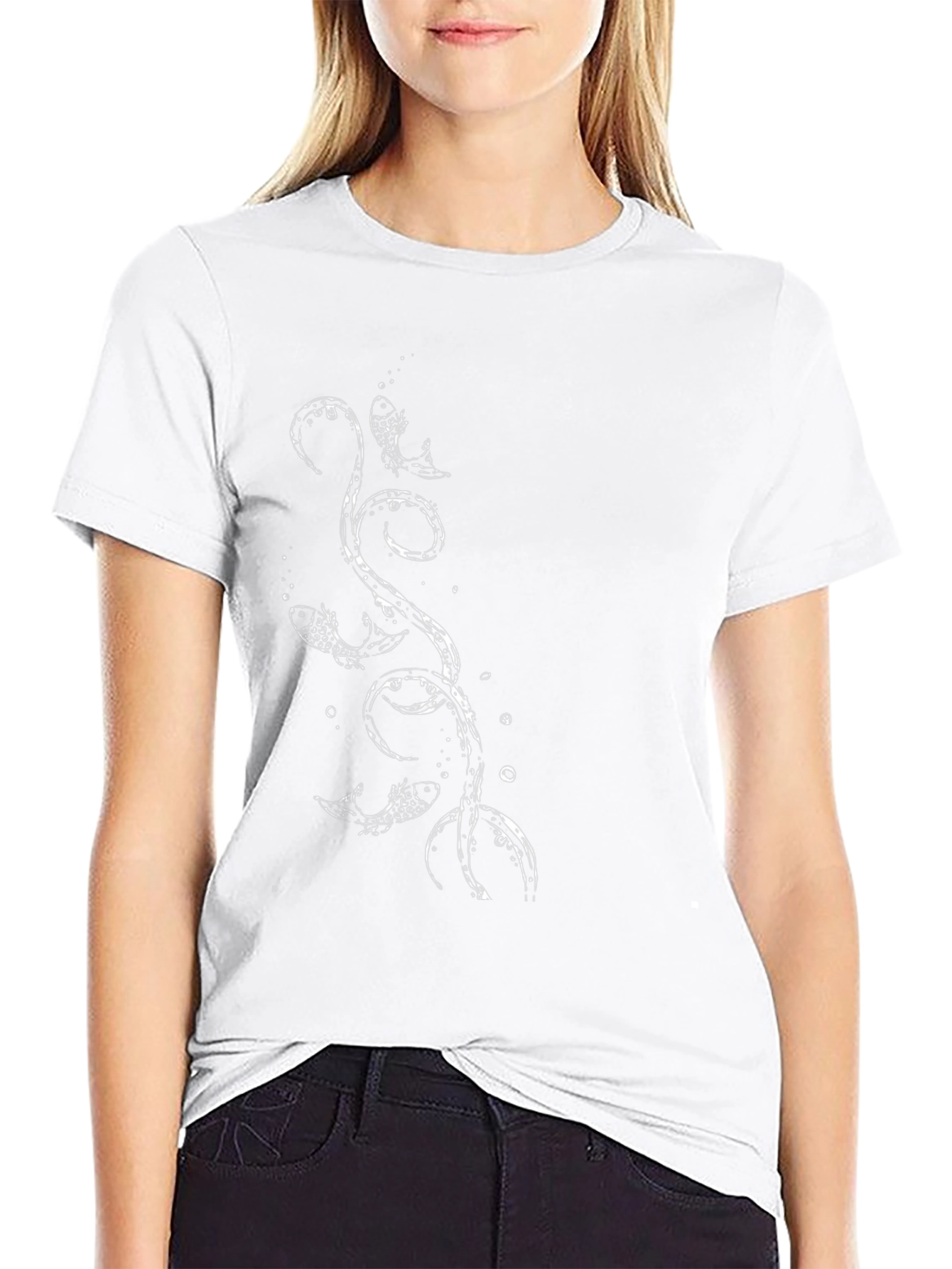 Mens Black T-Shirt with Fish Graphic Print