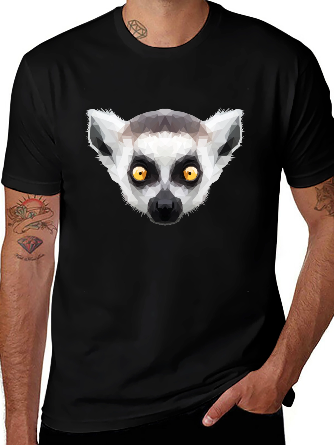 Geometric Lemur Graphic Tee - Modern Animal Design