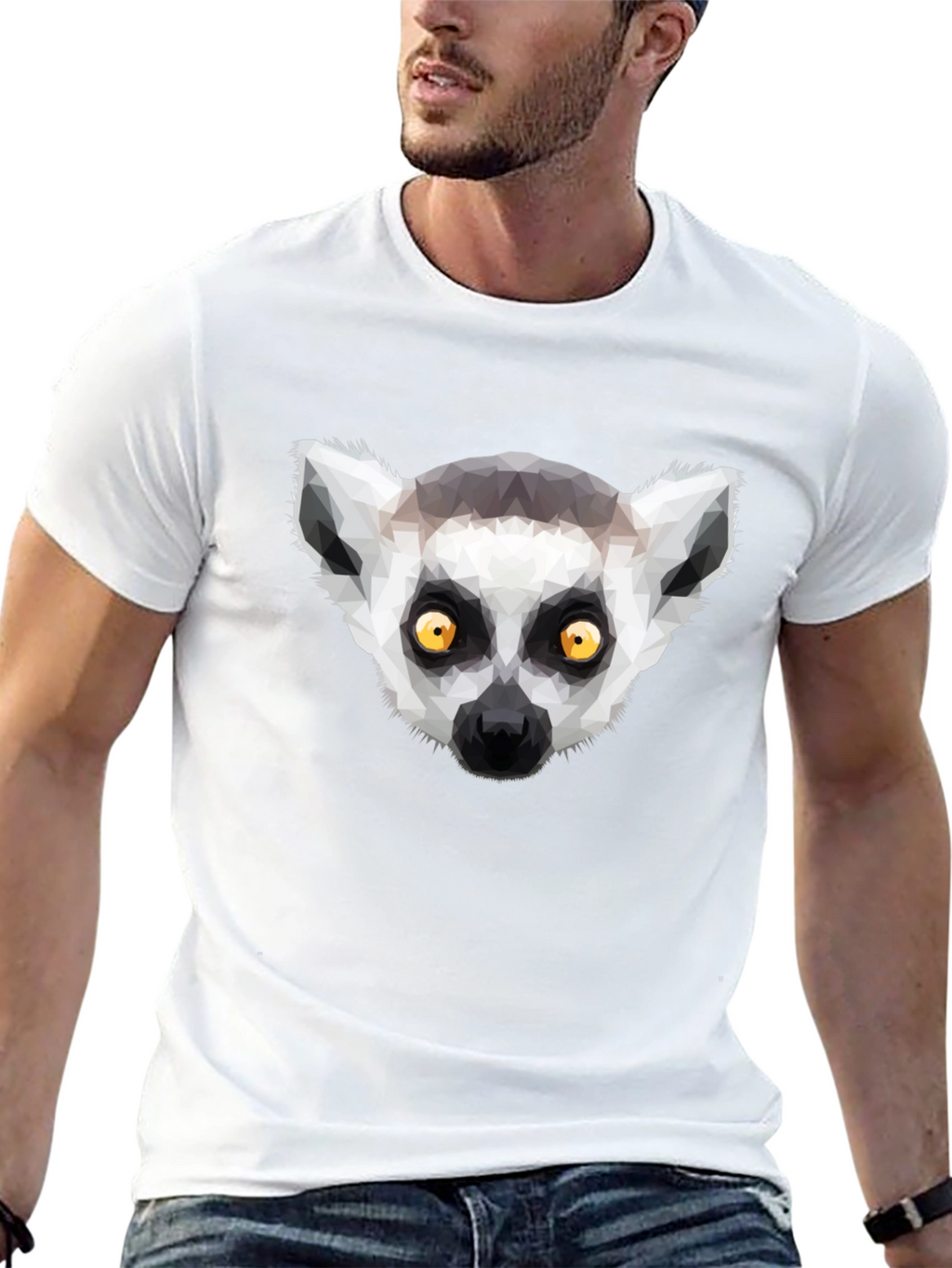 Geometric Lemur Graphic Tee - Modern Animal Design