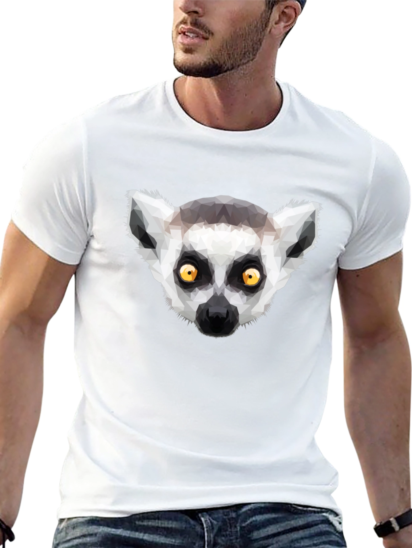 Geometric Lemur Graphic Tee - Modern Animal Design