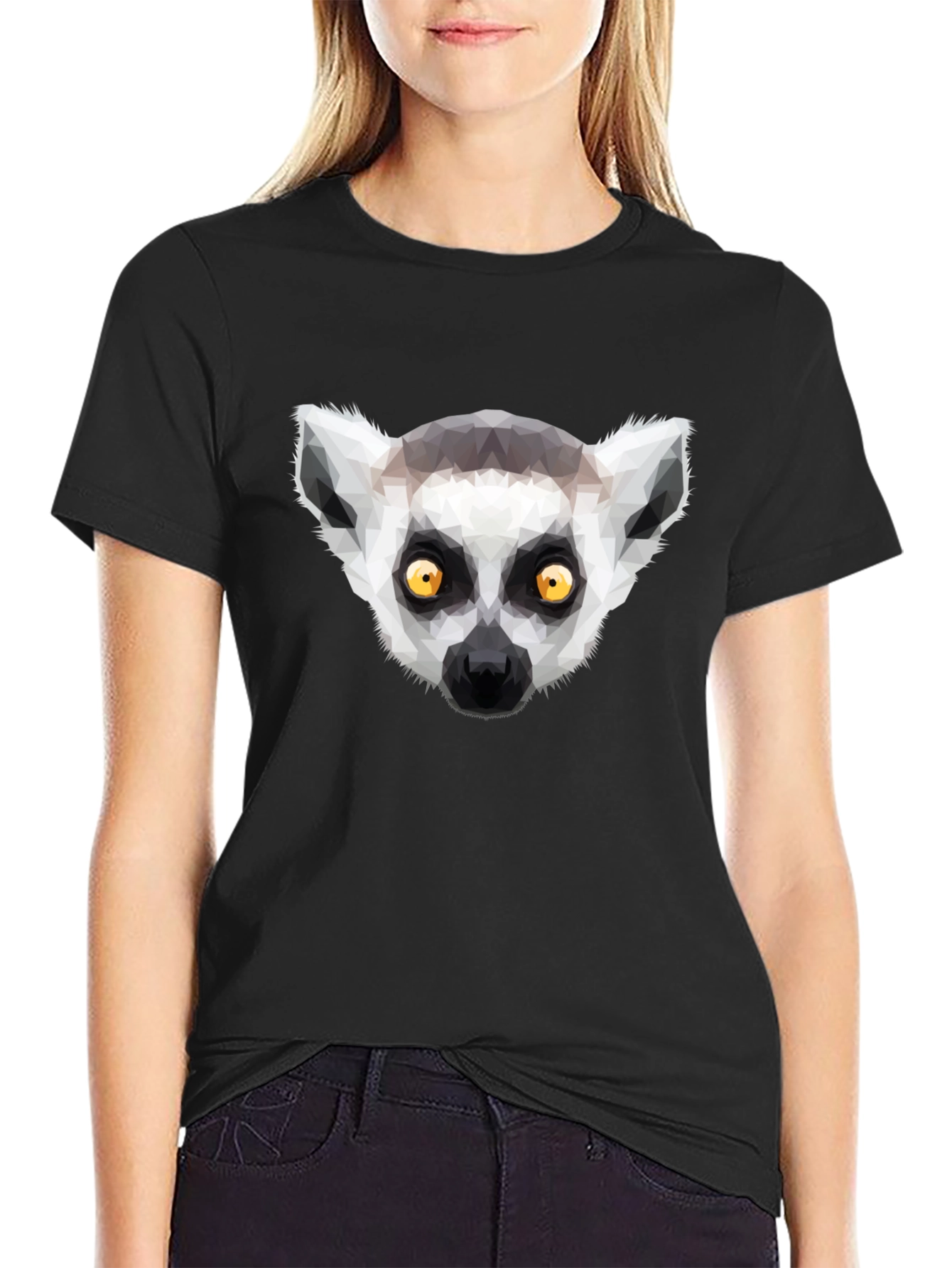 Geometric Lemur Graphic Tee - Modern Animal Design