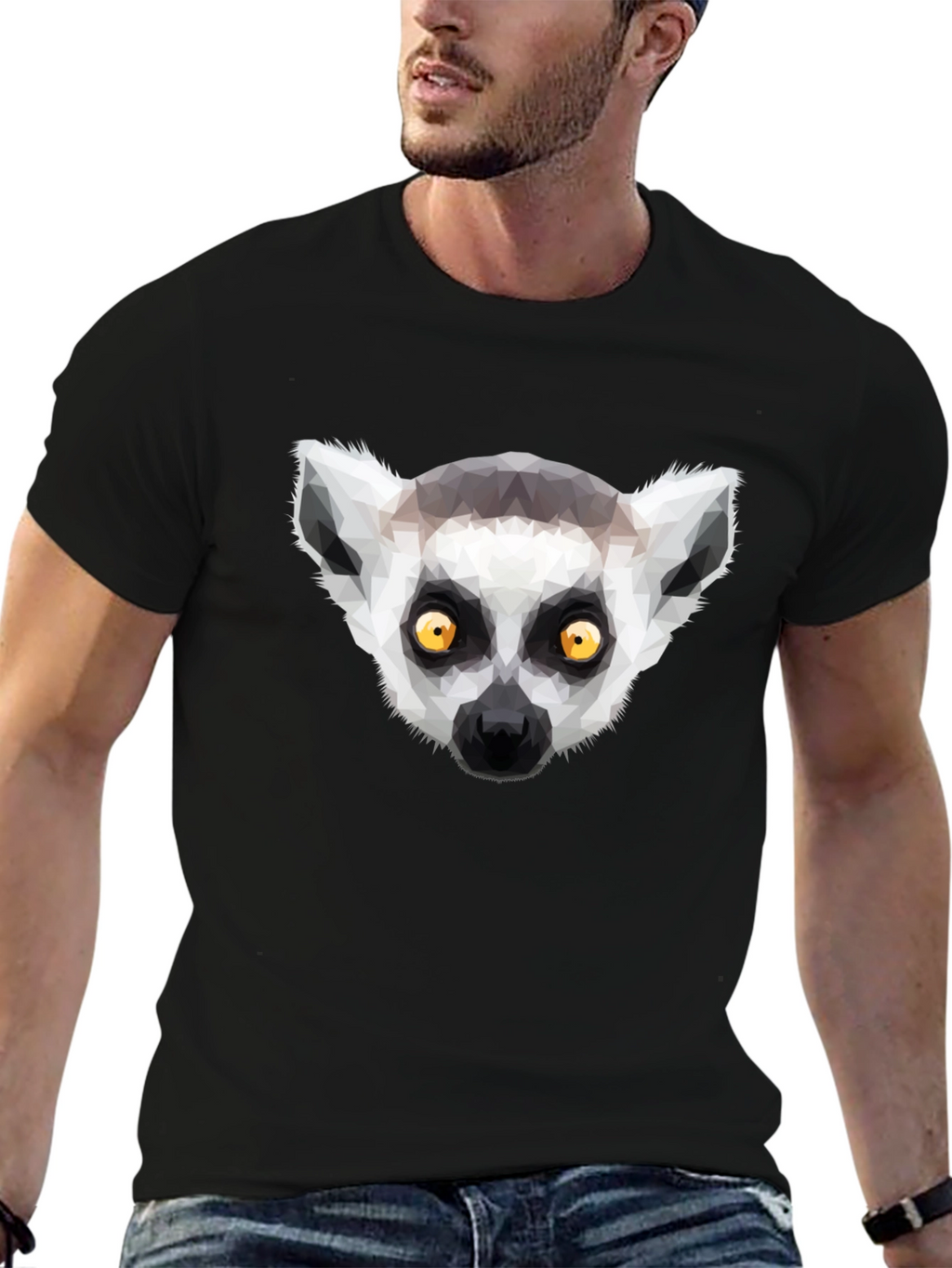 Geometric Lemur Graphic Tee - Modern Animal Design