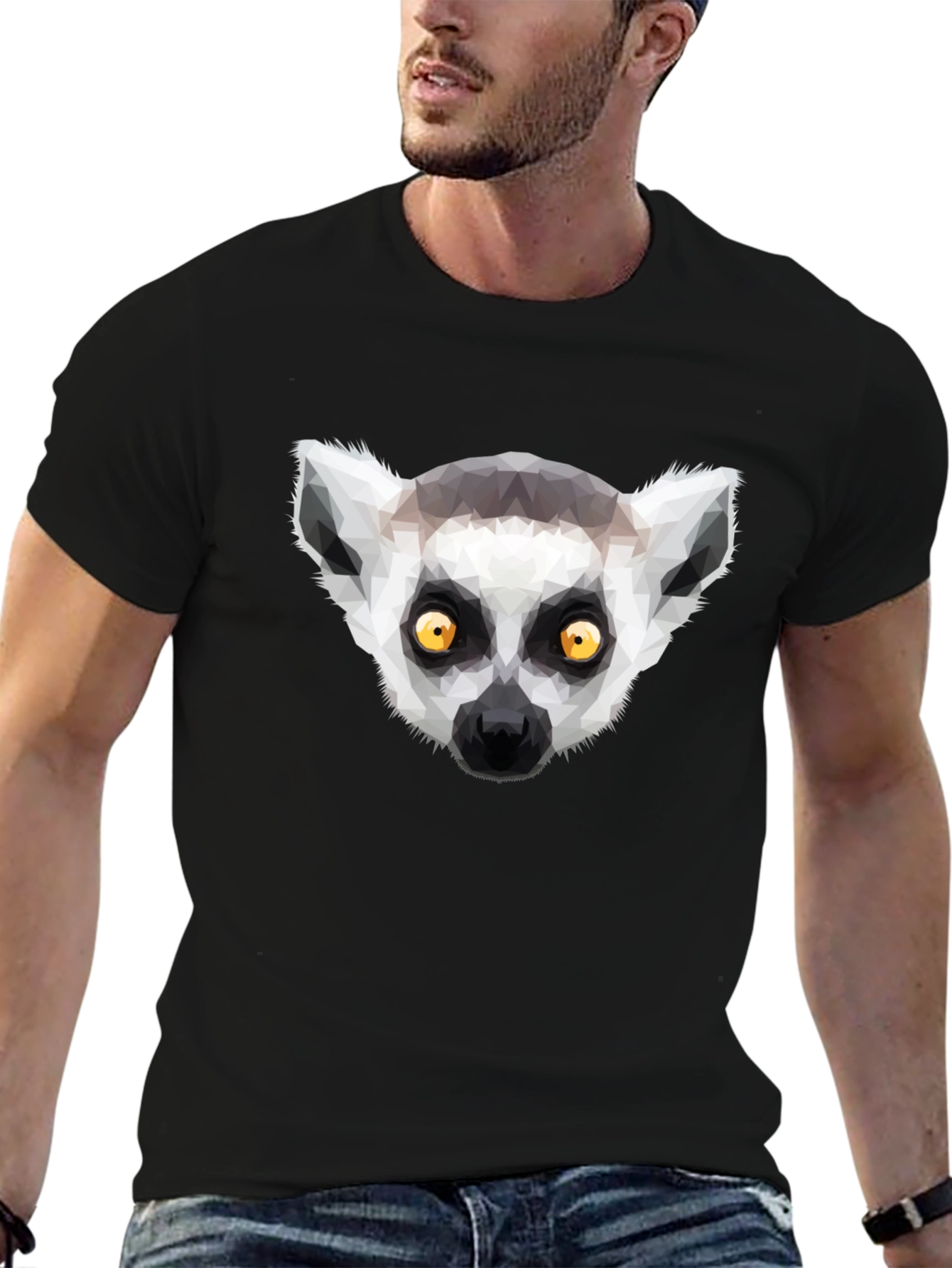 Geometric Lemur Graphic Tee - Modern Animal Design