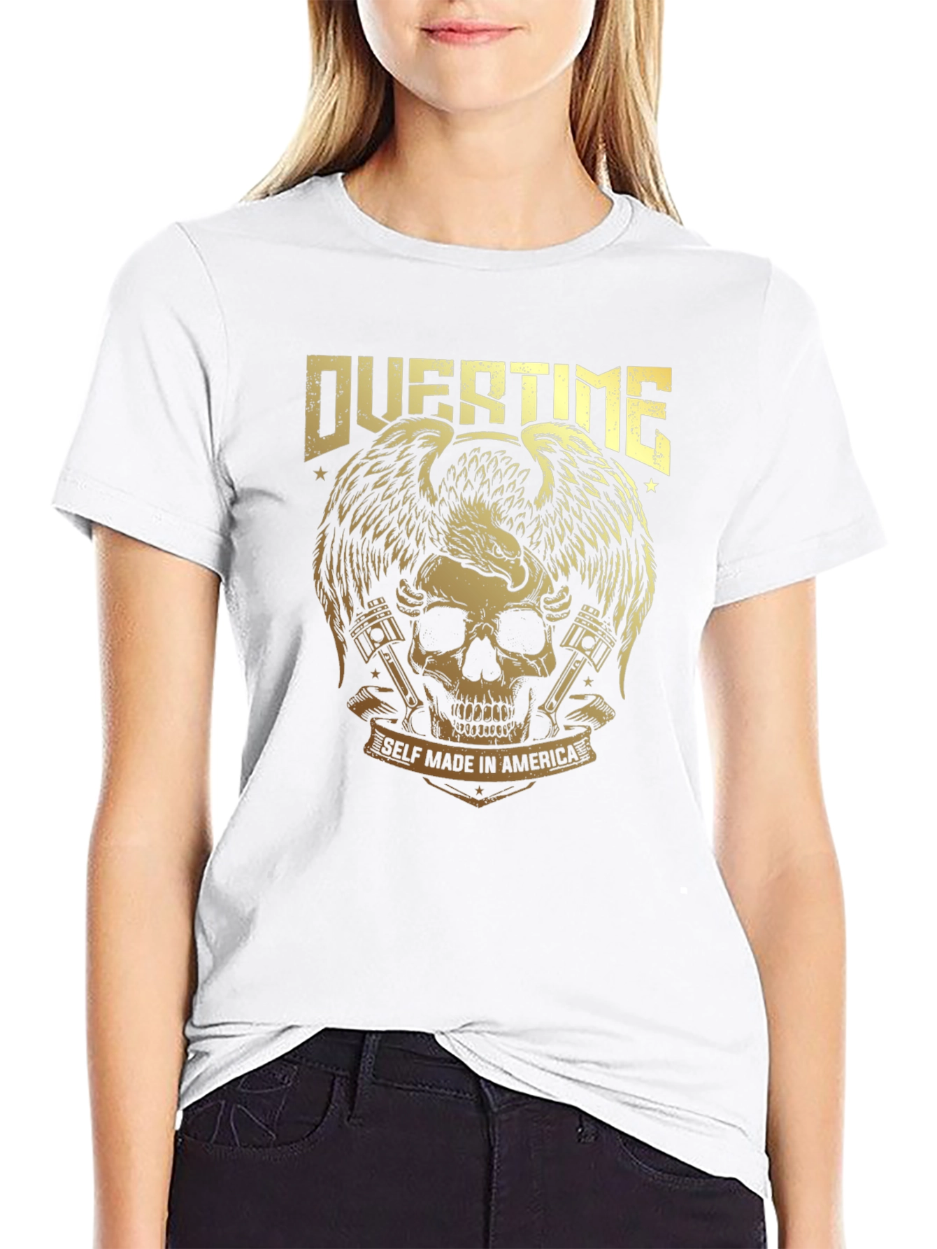 Overtime Skull & Eagle Graphic Tee - Black