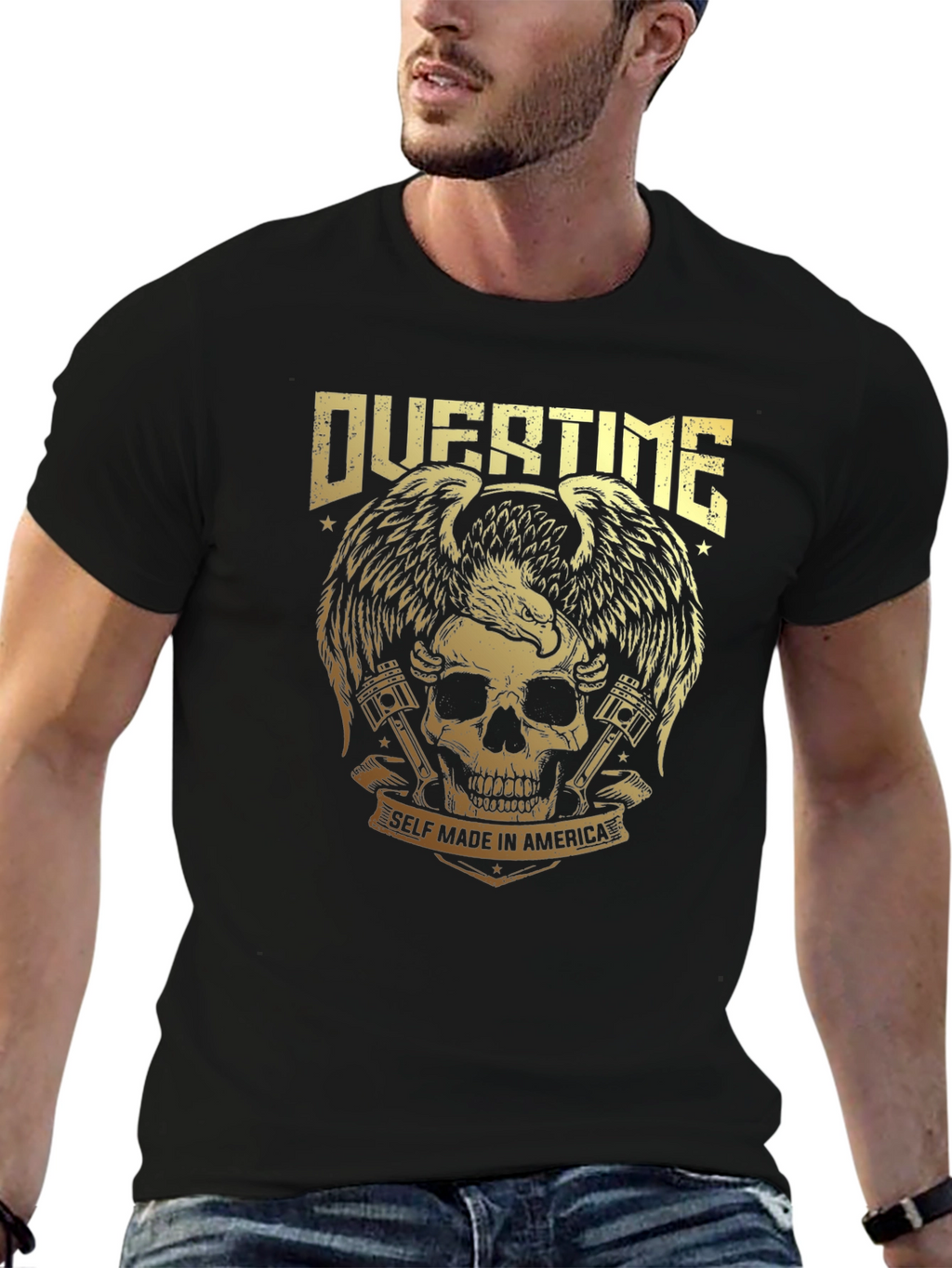 Overtime Skull & Eagle Graphic Tee - Black