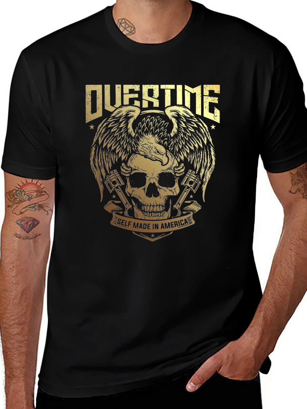 Overtime Skull & Eagle Graphic Tee - Black