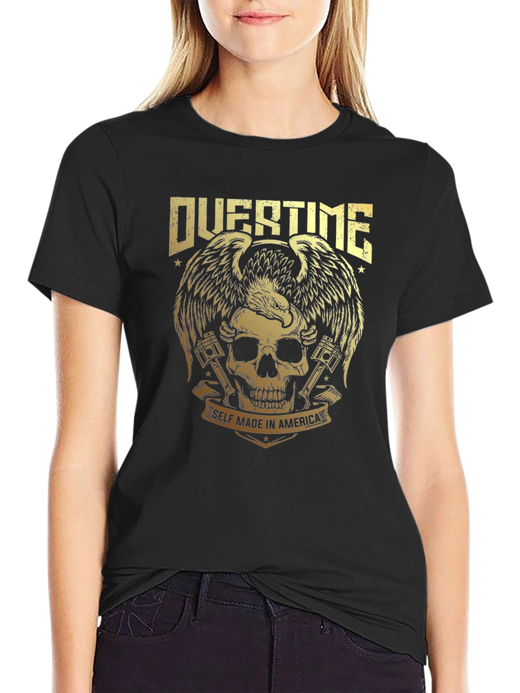 Overtime Skull & Eagle Graphic Tee - Black
