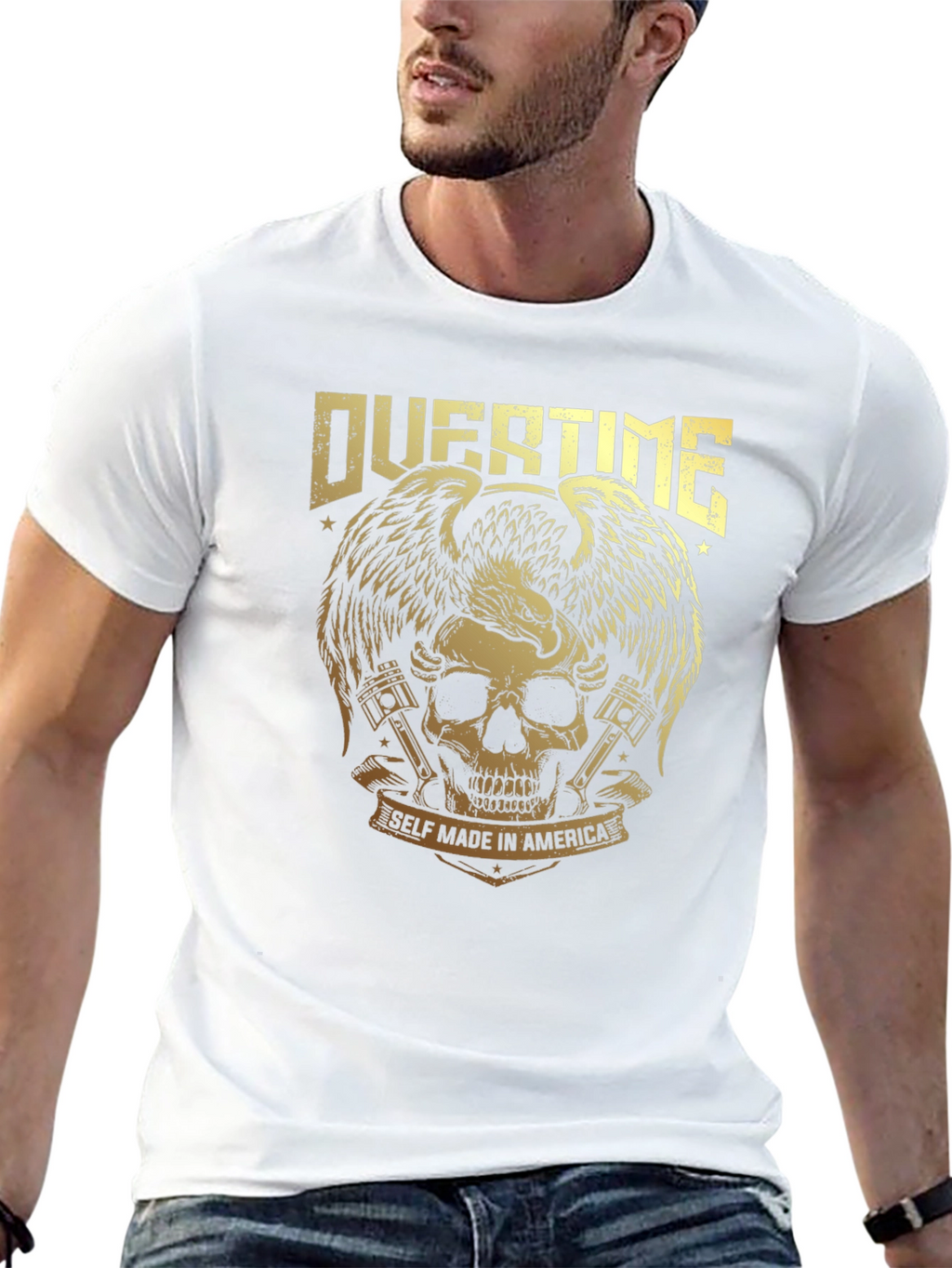 Overtime Skull & Eagle Graphic Tee - Black
