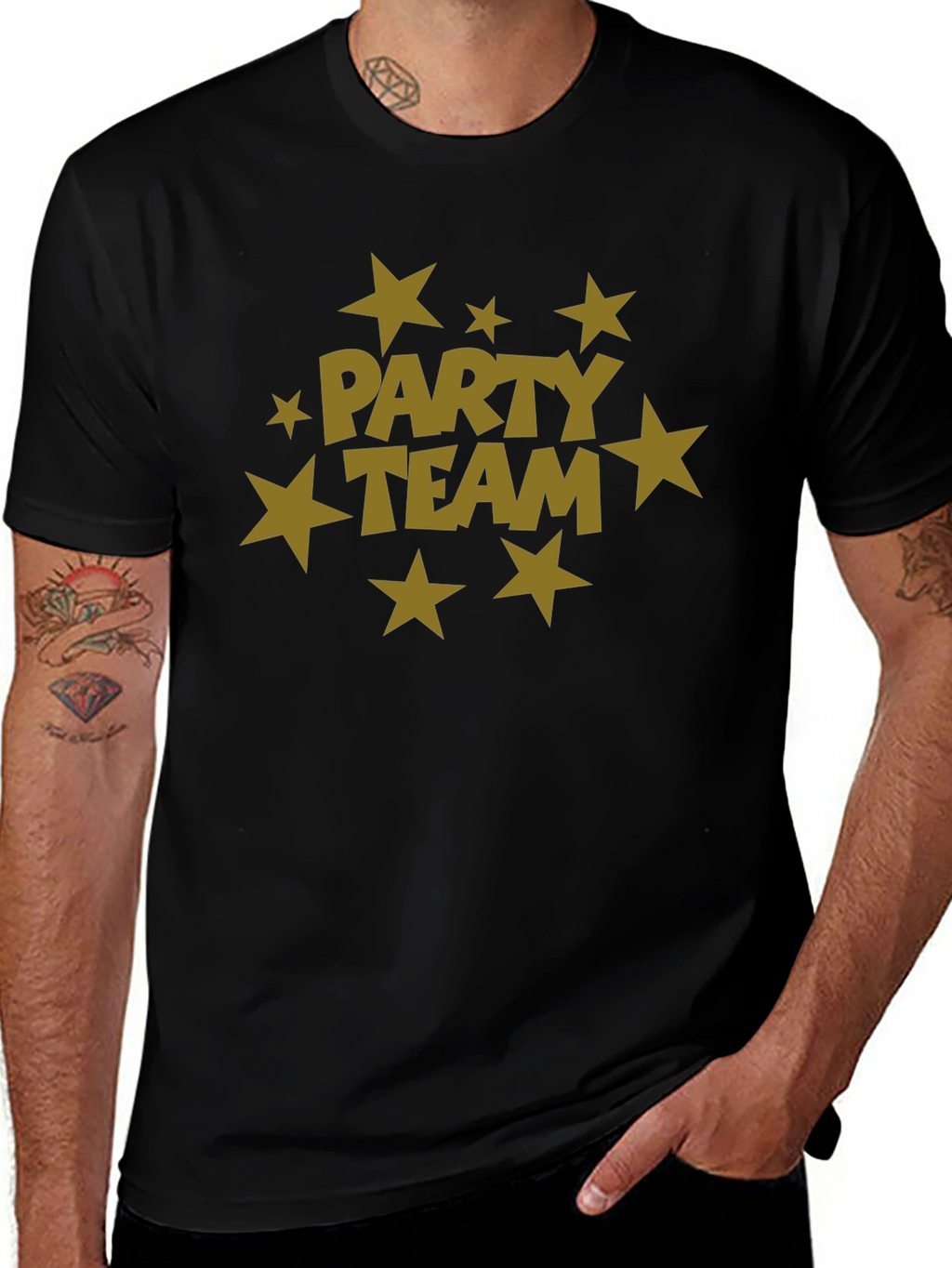 Party Team Graphic Print Black T-Shirt