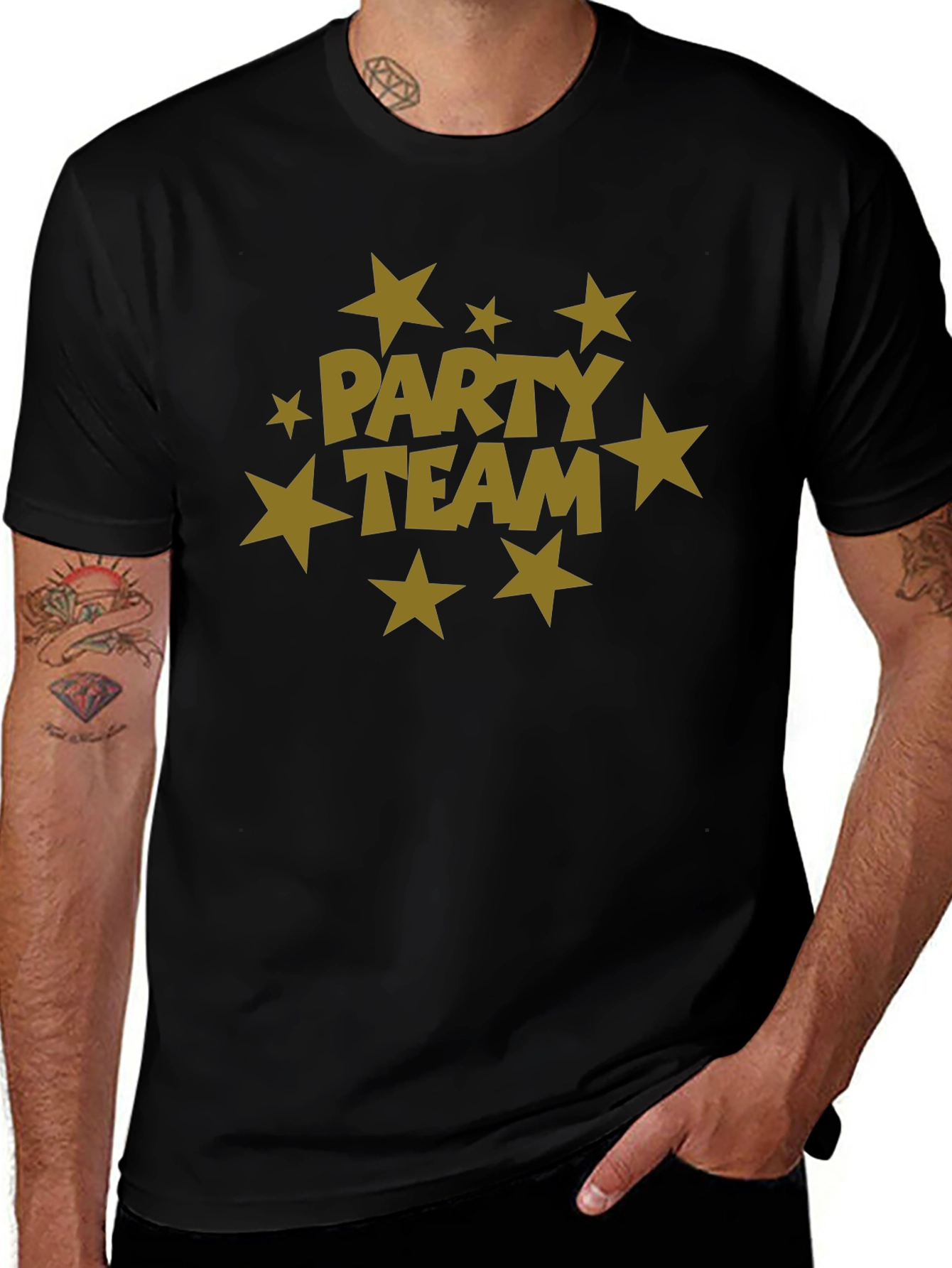 Party Team Graphic Print Black T-Shirt