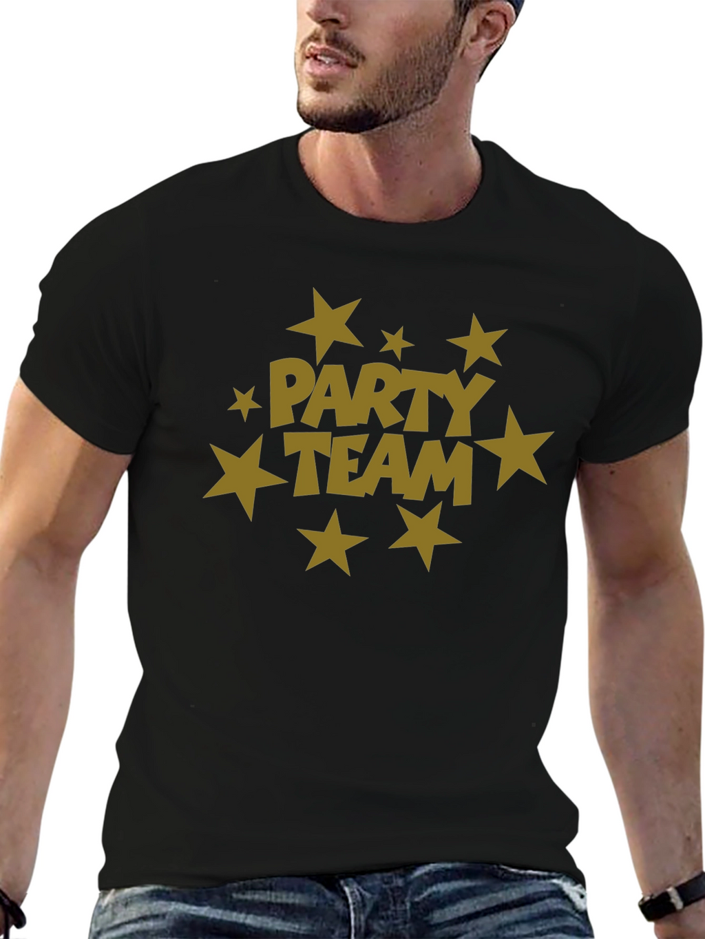 Party Team Graphic Print Black T-Shirt