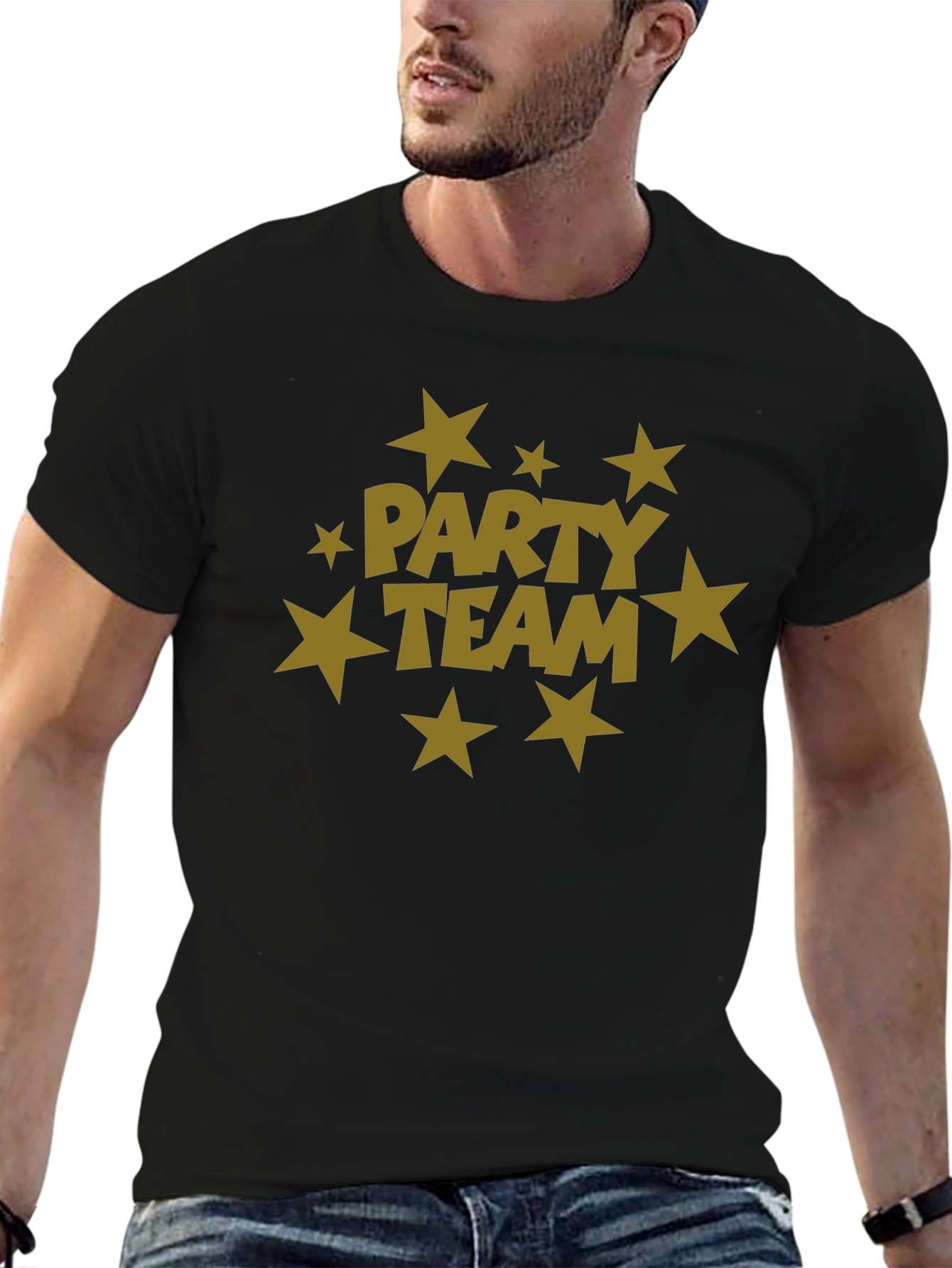 Party Team Graphic Print Black T-Shirt