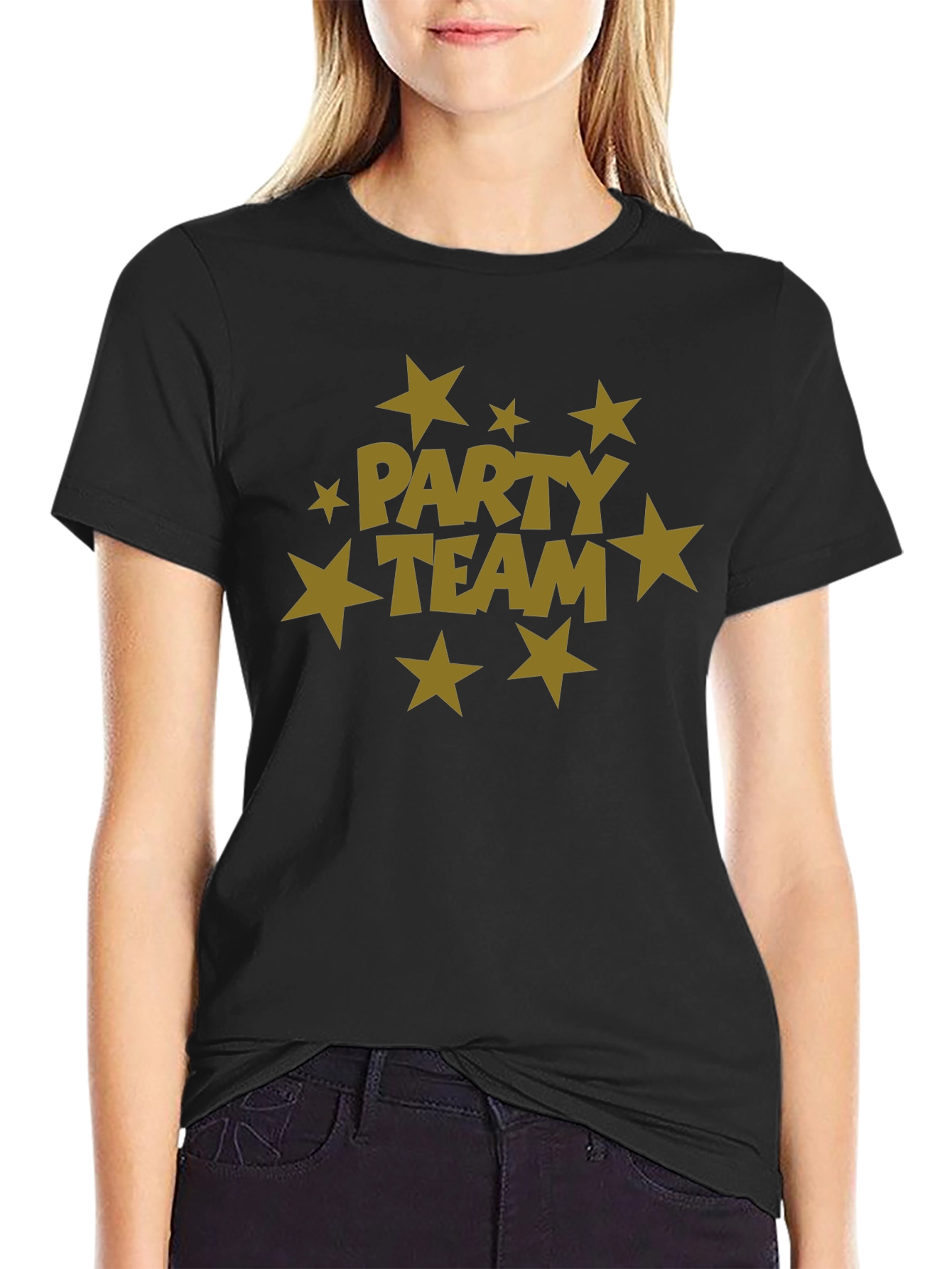 Party Team Graphic Print Black T-Shirt