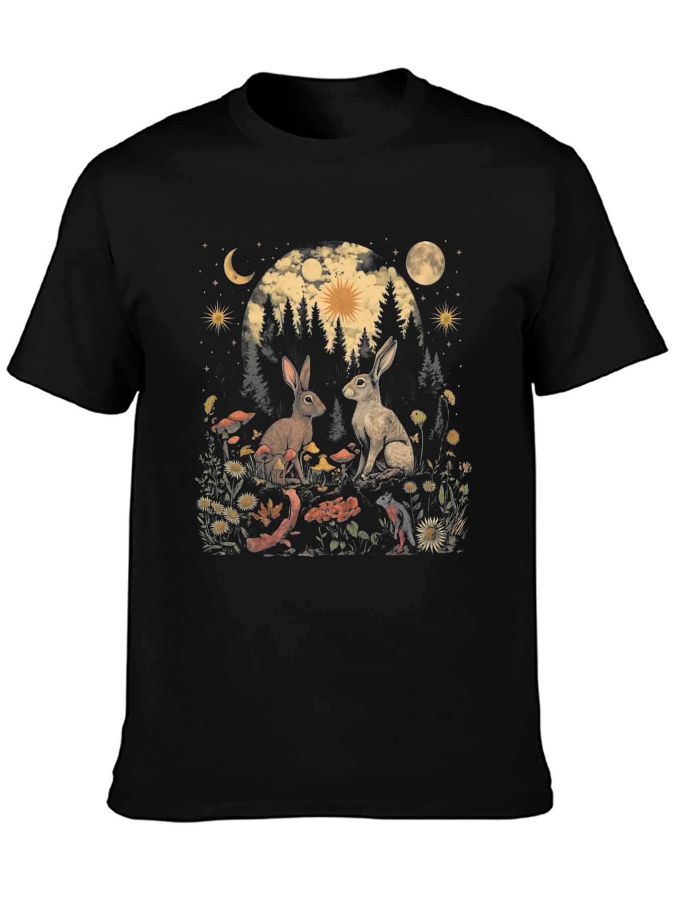 Mystical Rabbit T-Shirt: Forest Scene Graphic Tee