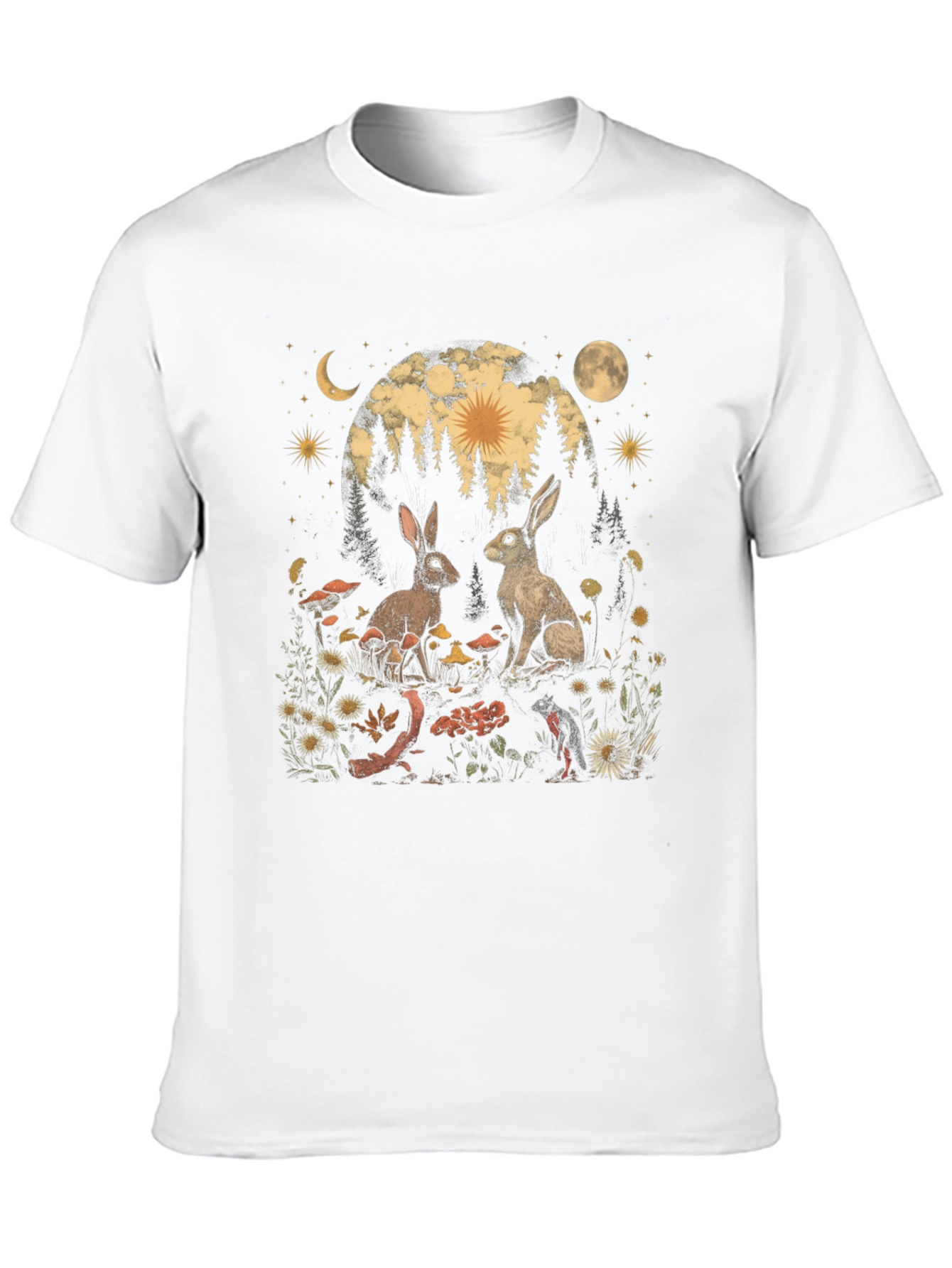 Mystical Rabbit T-Shirt: Forest Scene Graphic Tee