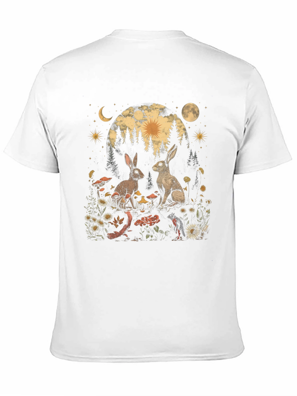 Mystical Rabbit T-Shirt: Forest Scene Graphic Tee