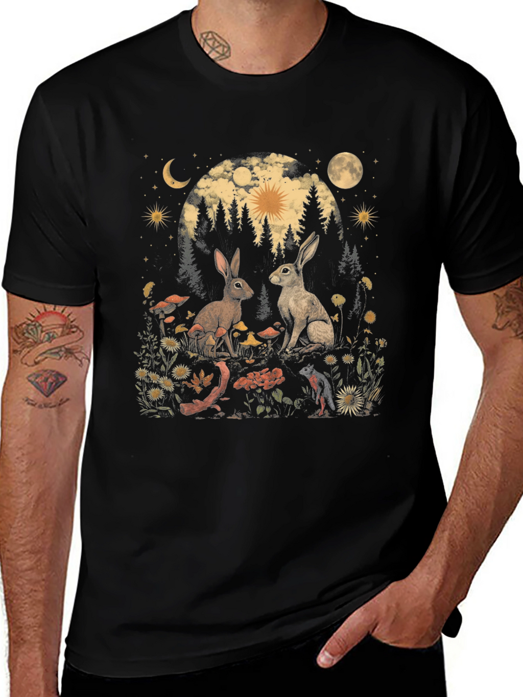 Mystical Rabbit T-Shirt: Forest Scene Graphic Tee