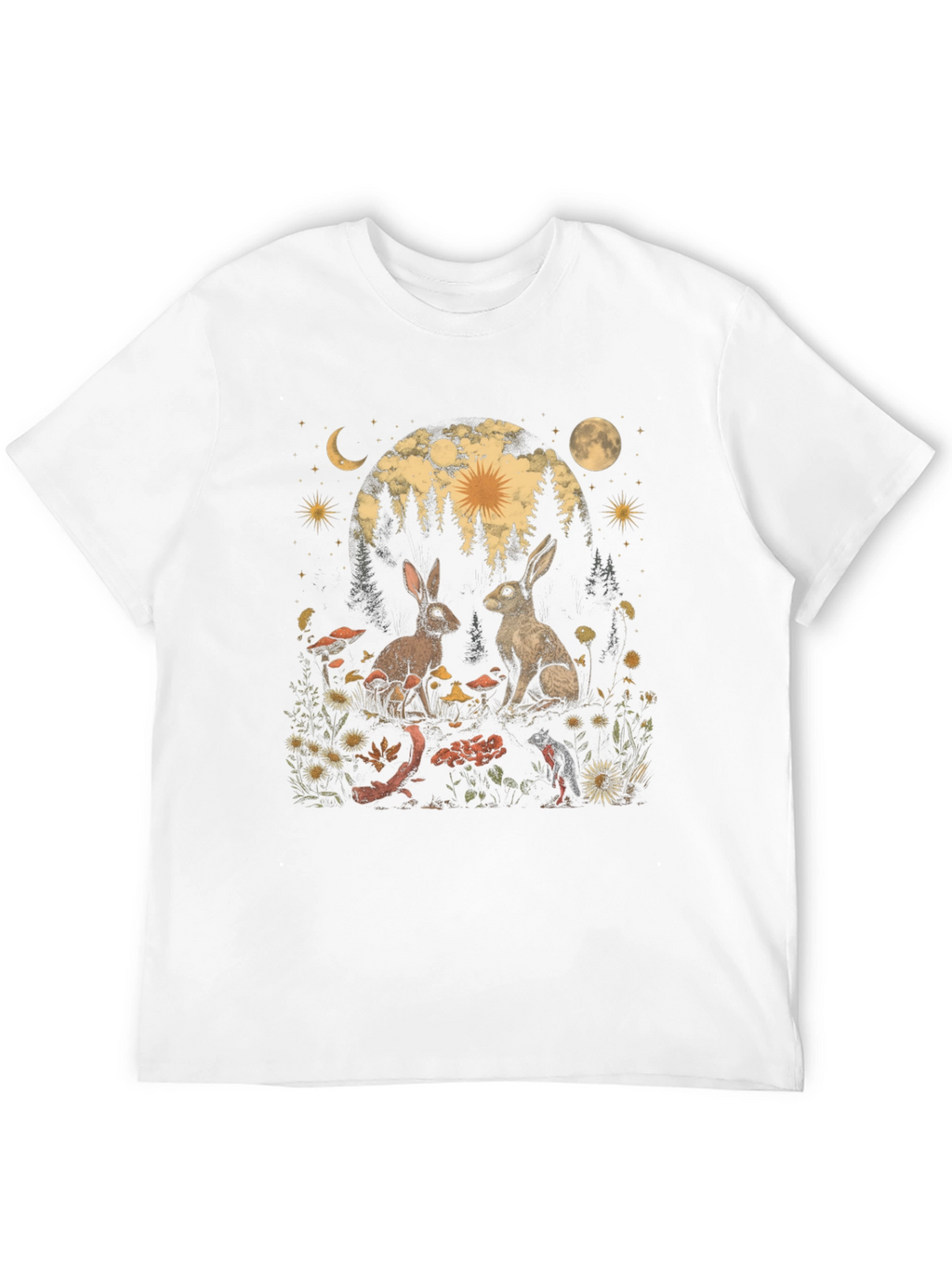 Mystical Rabbit T-Shirt: Forest Scene Graphic Tee