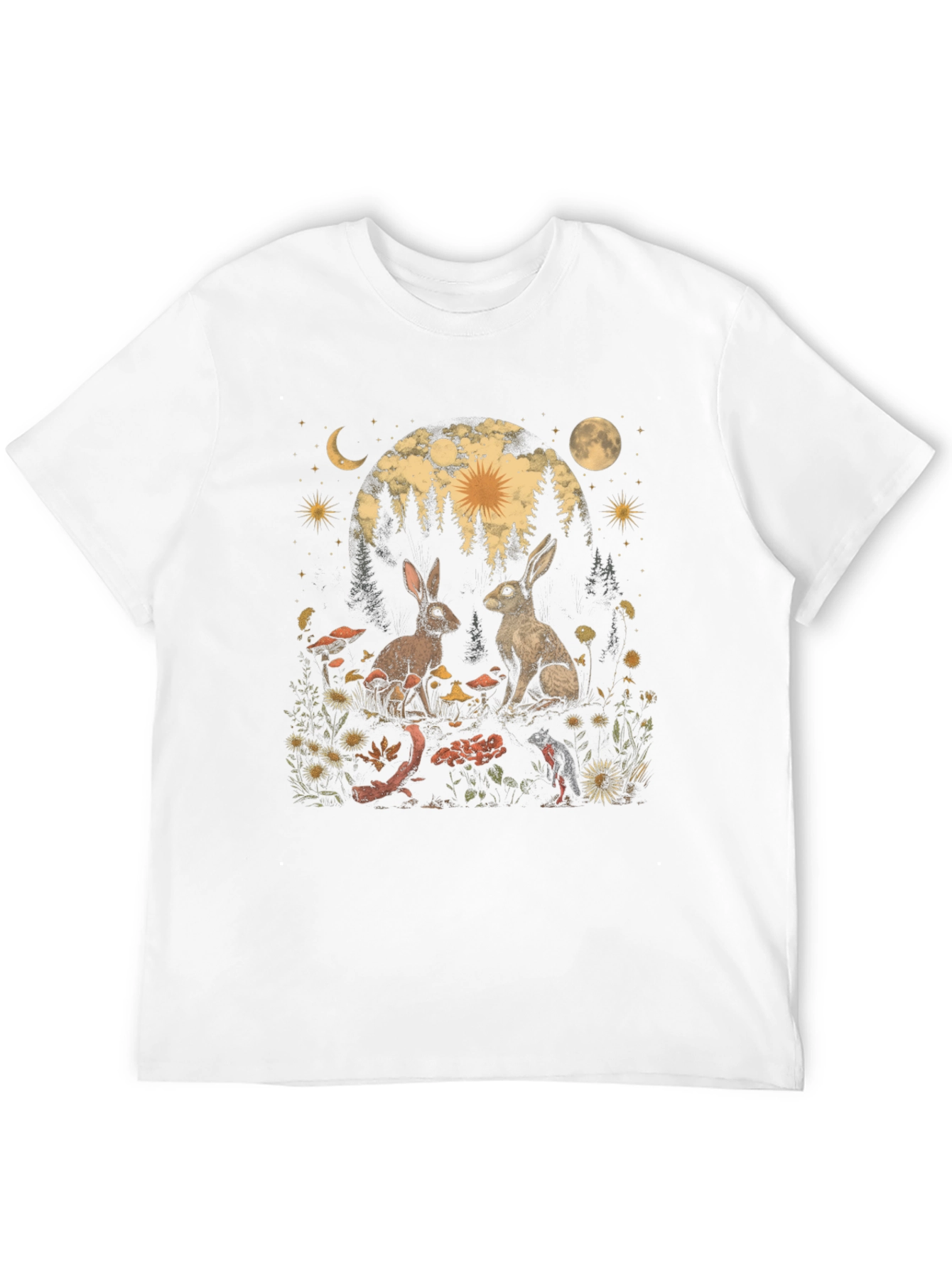 Mystical Rabbit T-Shirt: Forest Scene Graphic Tee
